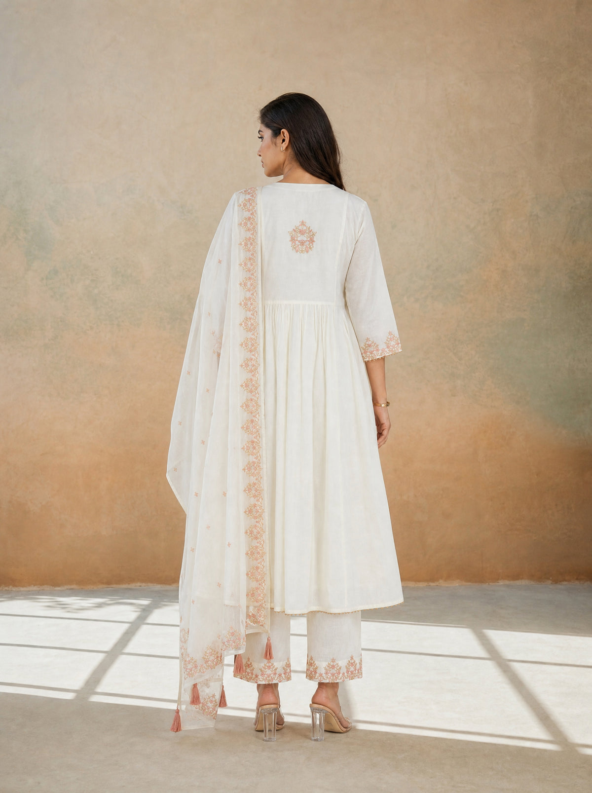 Off White Cotton Cambric Embroidered 3 Pcs Kurta Set with Lace Detail