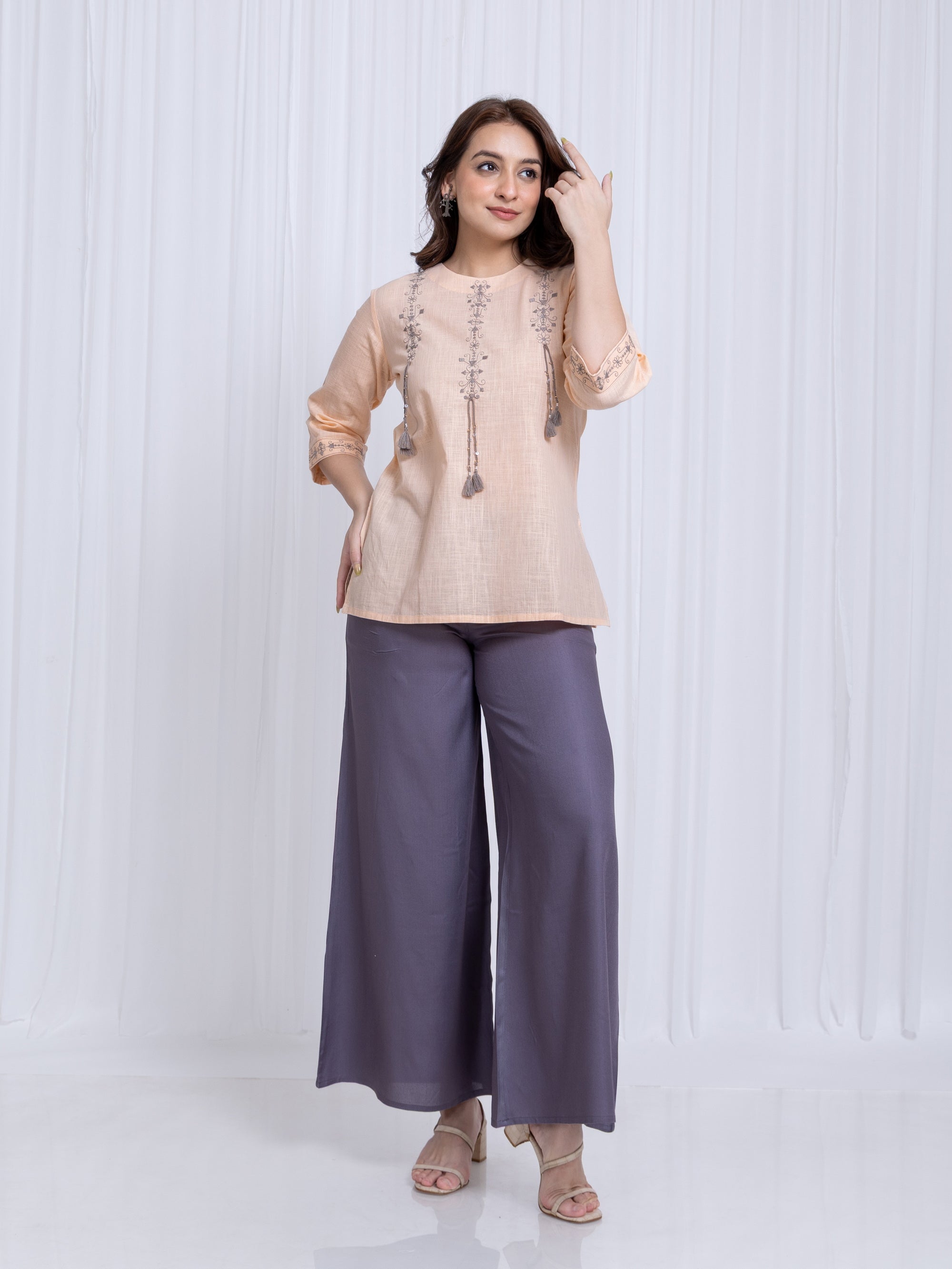 Impatiens Pink Short Kurti in Cotton Slub