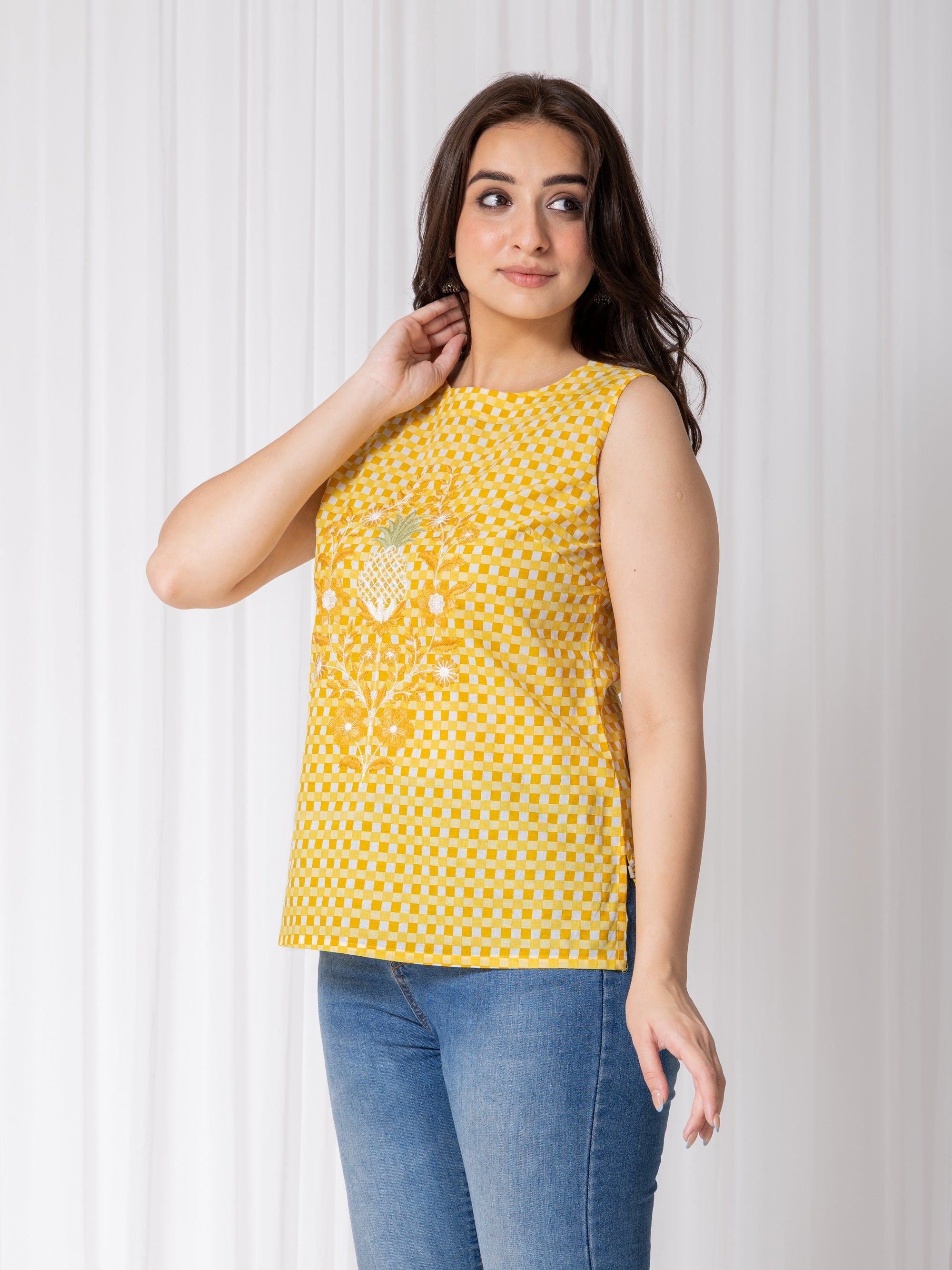 Lime Yellow Top in Mul Cotton