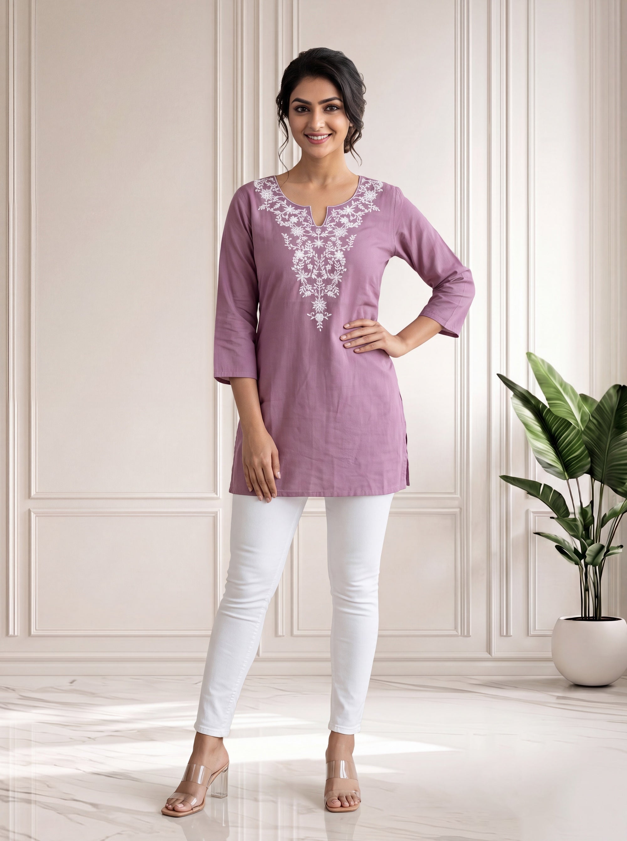 Lavender Top in Rayon Ethnic Wear