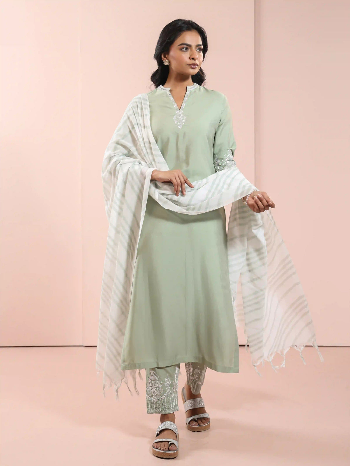 SILK BASE MIRROR EMBROIDERY 3PC KURTA SET