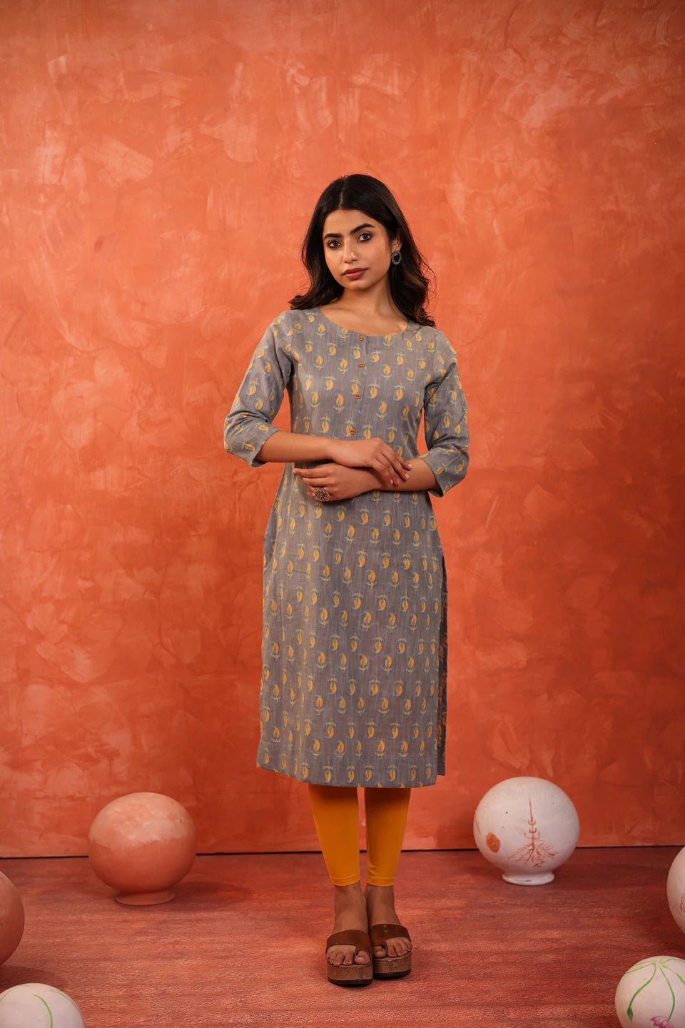 DABU PRINTED BOAT NECK SINGLE KURTI
