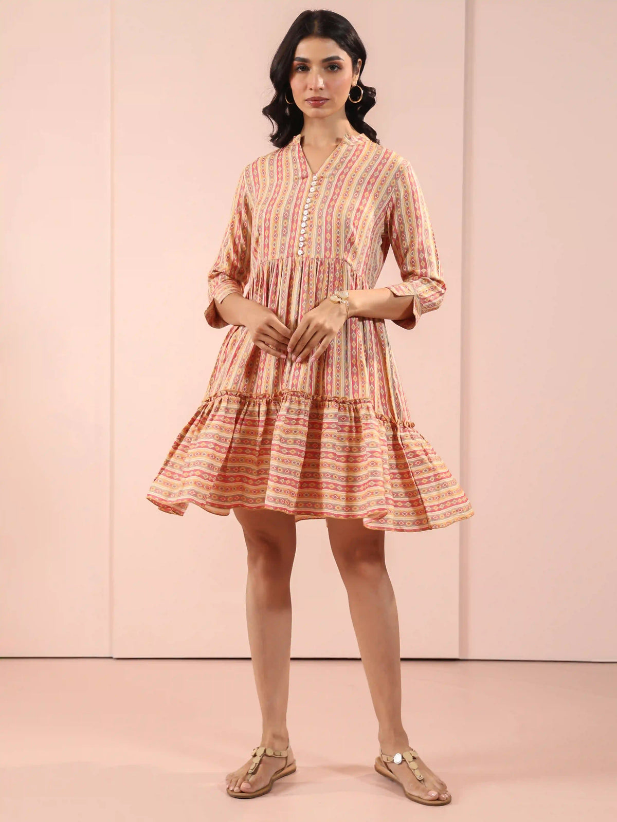 ABSTRACT PRINTED FLAIRED SHORT DRESS