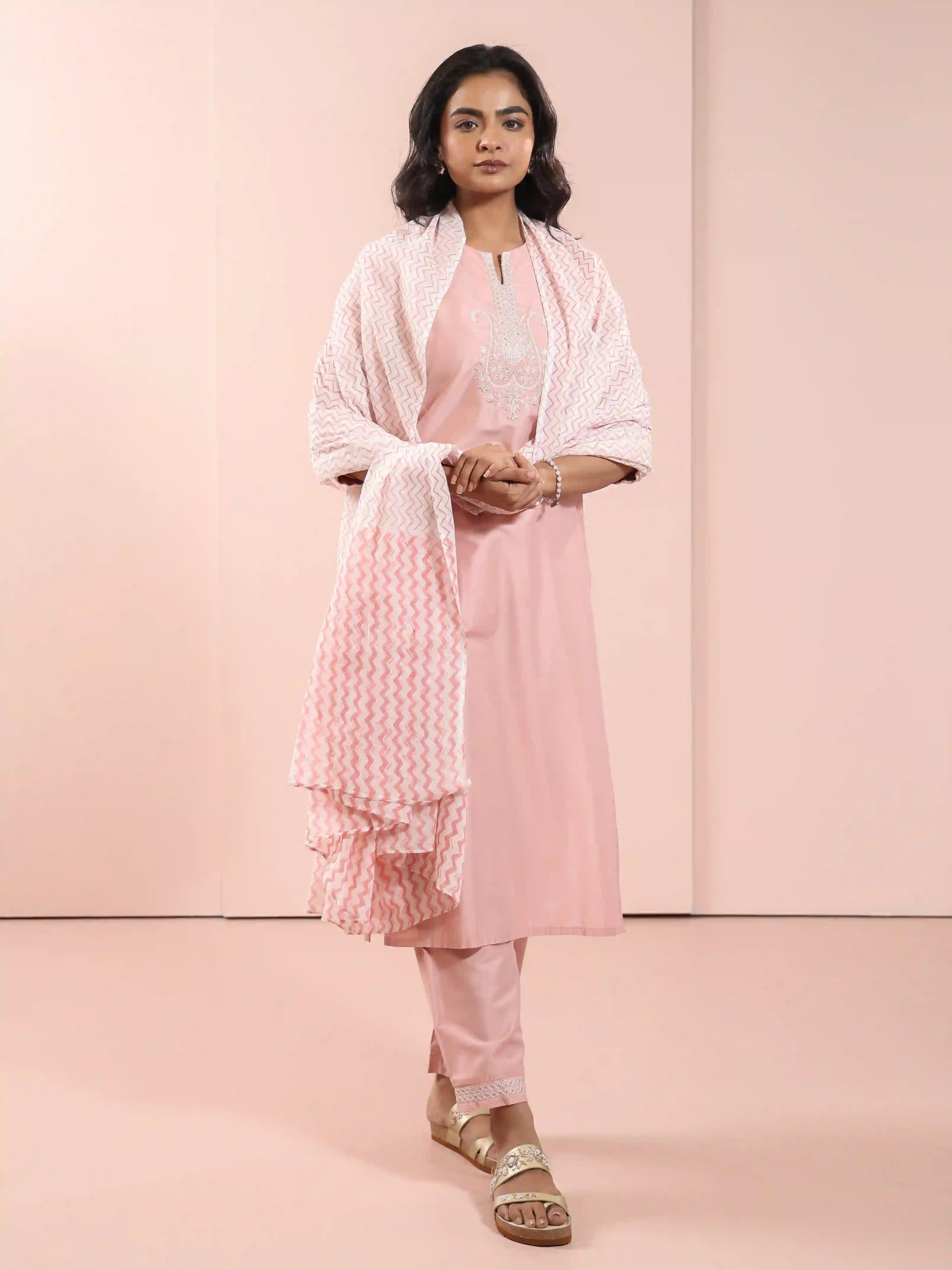 Women Impatiens Pink 3pc-sequence-embroidery-kurta-set-with-fancy-dupatta