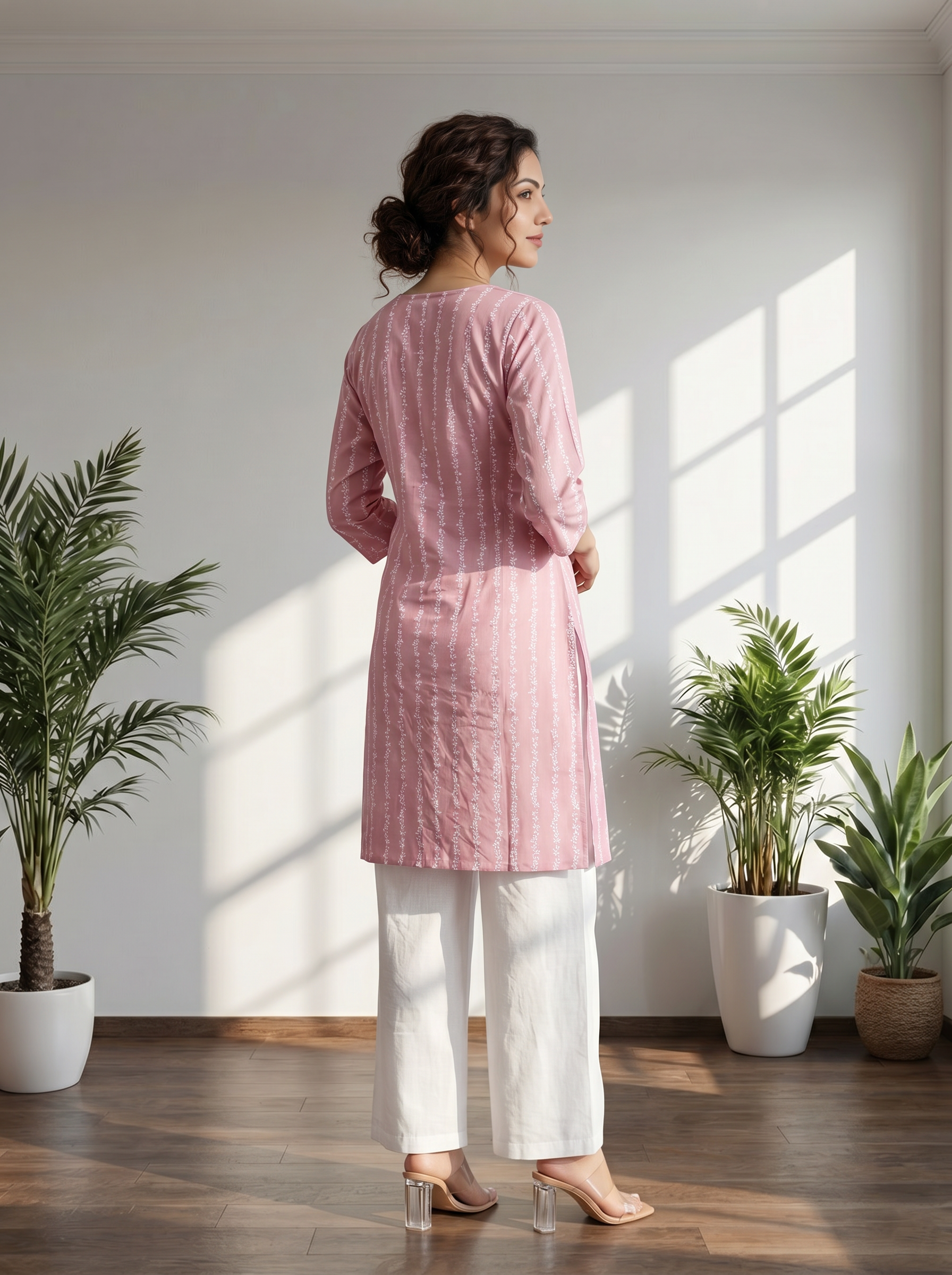 Pale Blush Cotton Satin Printed Kurti