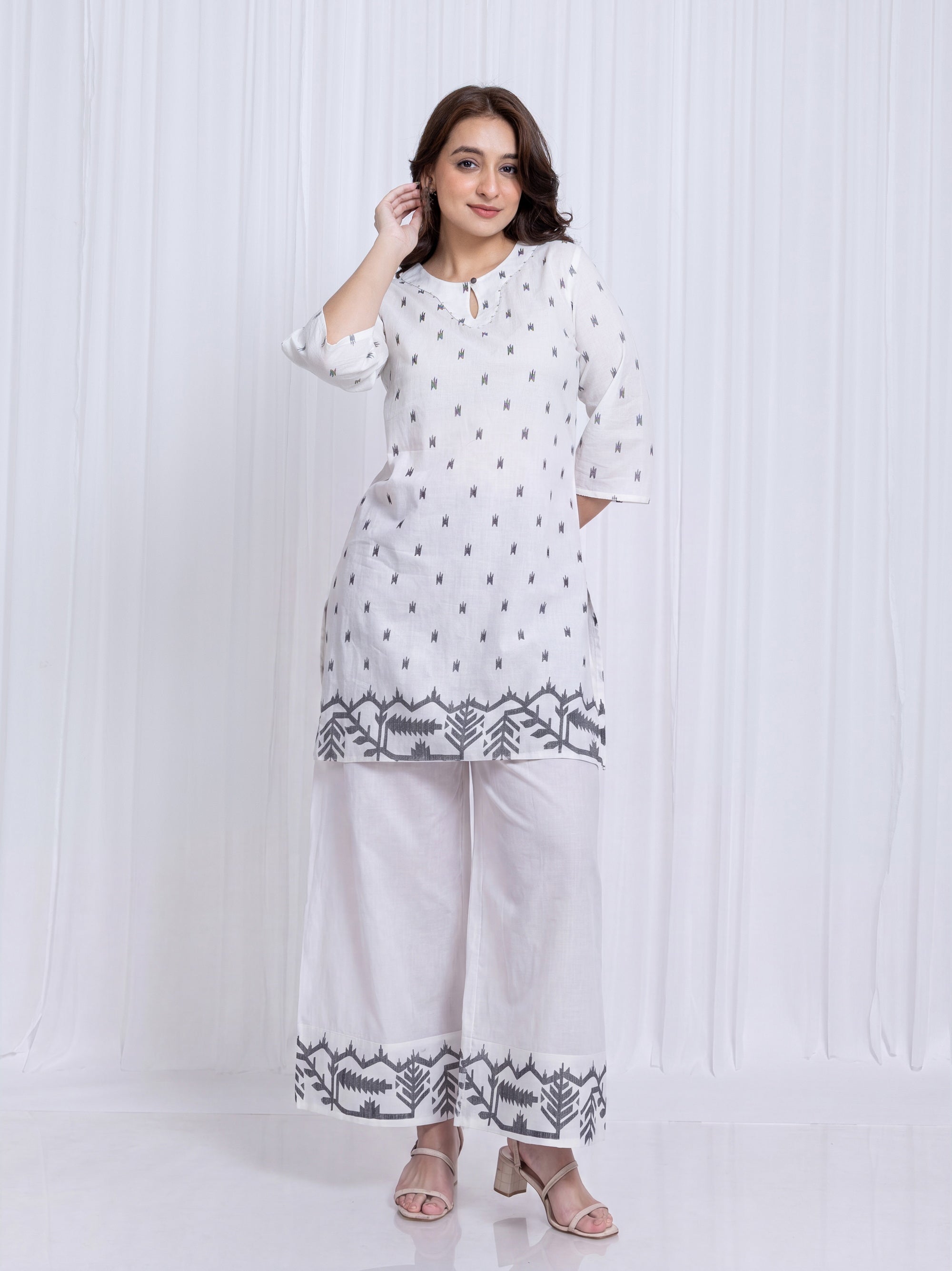 Cotton Voile 2-Piece Kurta Set with Round Neck