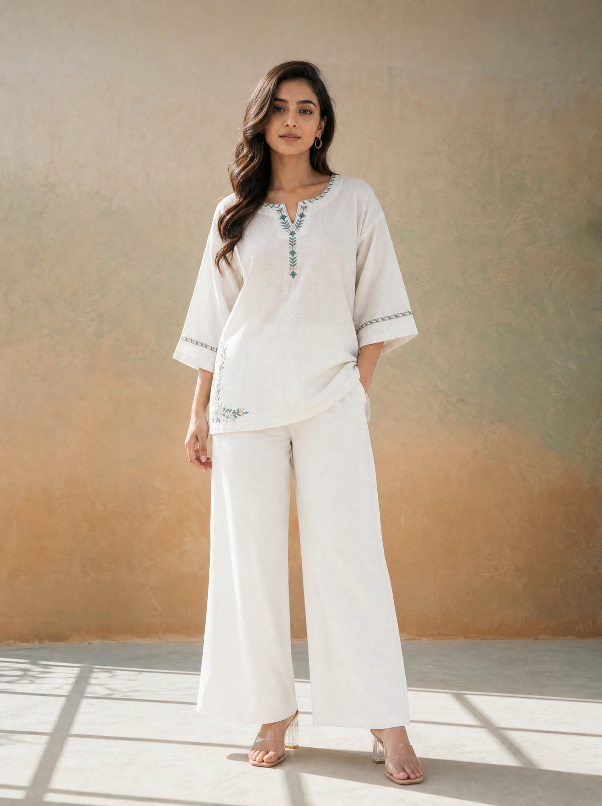 Vanilla Ice Rayon Linen Relaxed Fit Embroidered Short Kurti