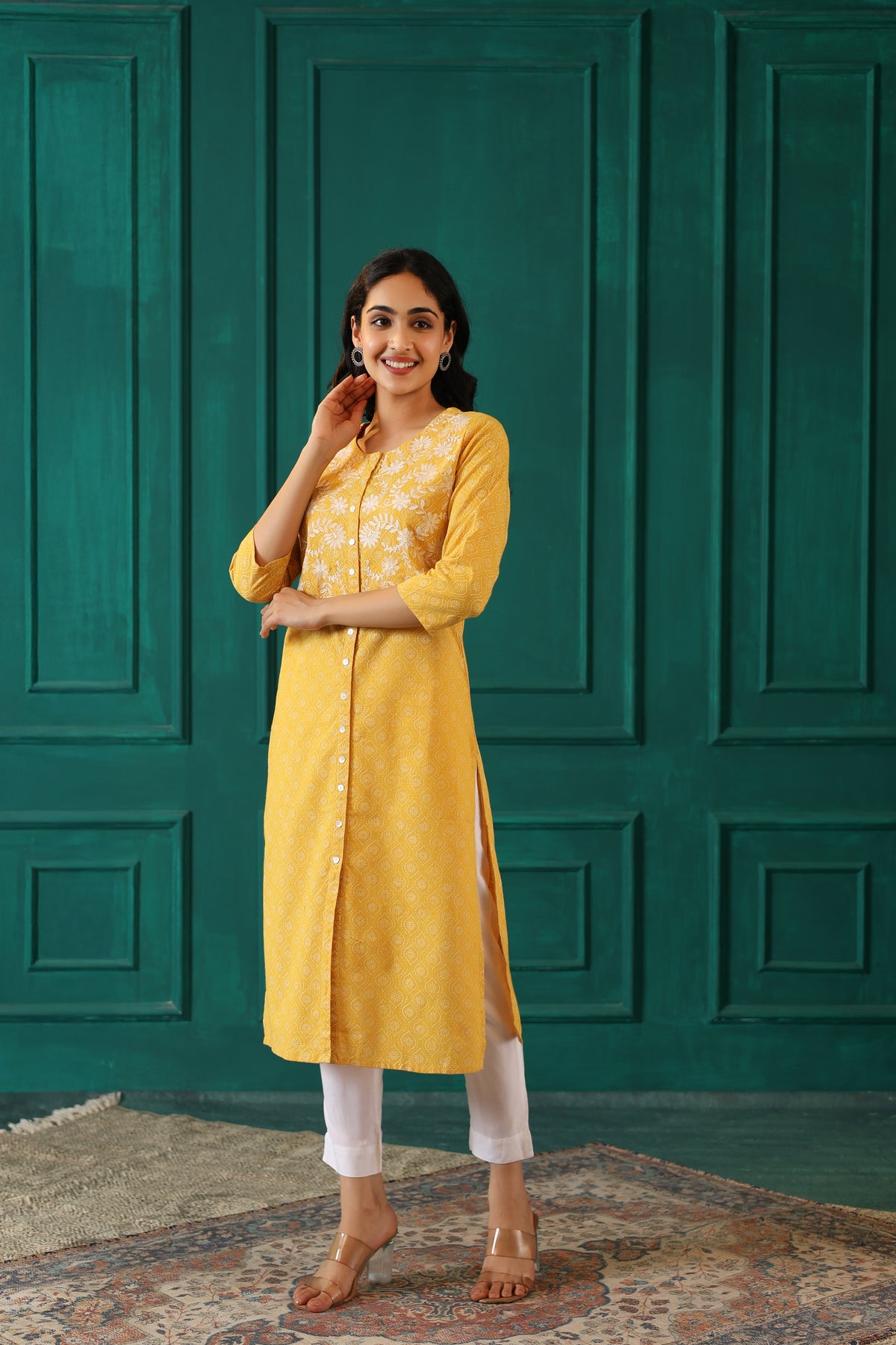 KHADI PRINT EMBROIDERED KURTA