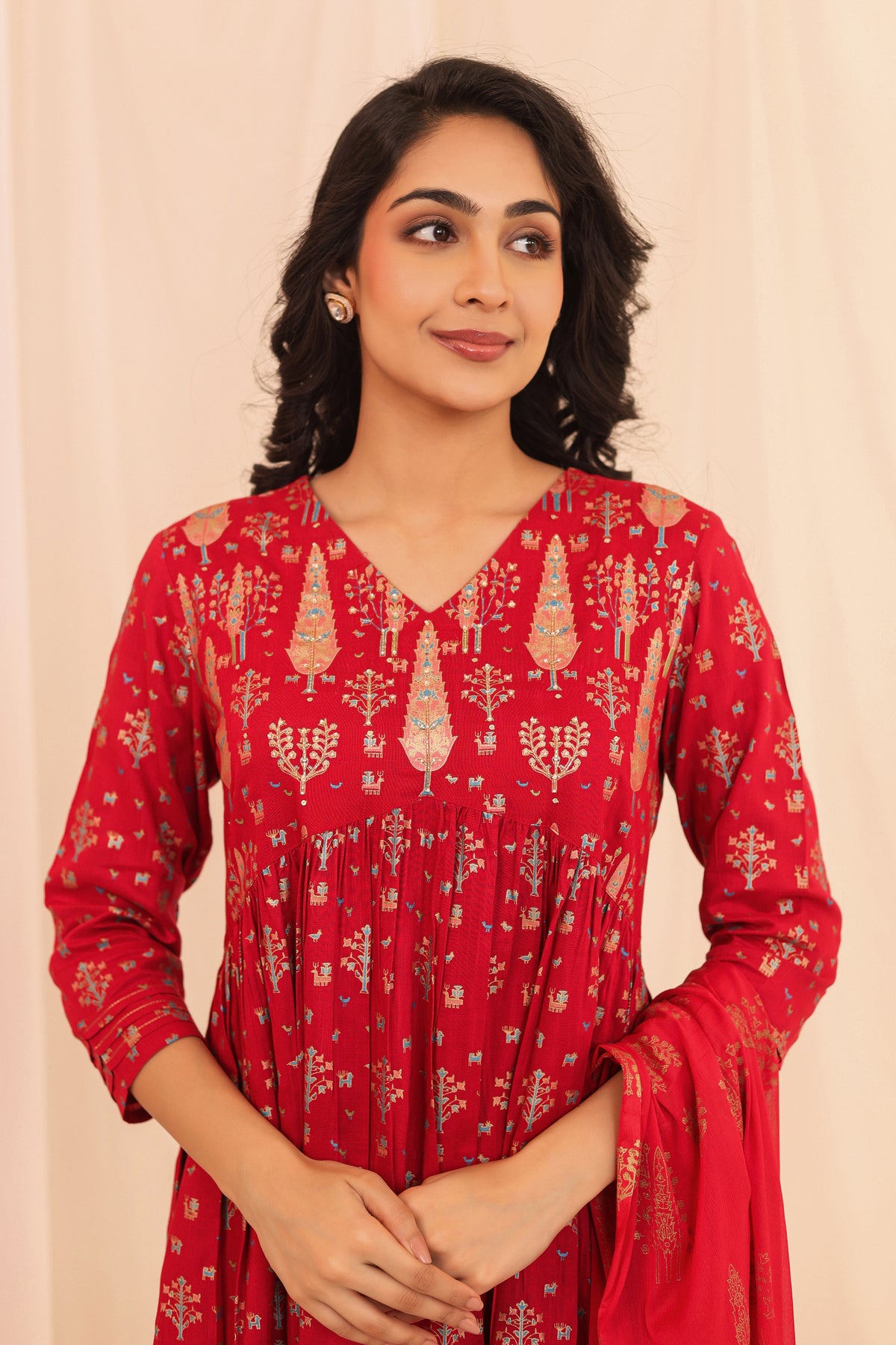 GOLD PRINT 3PC ALIA CUT SET EMBELLISHED WITH ADDA WORK DETAILS