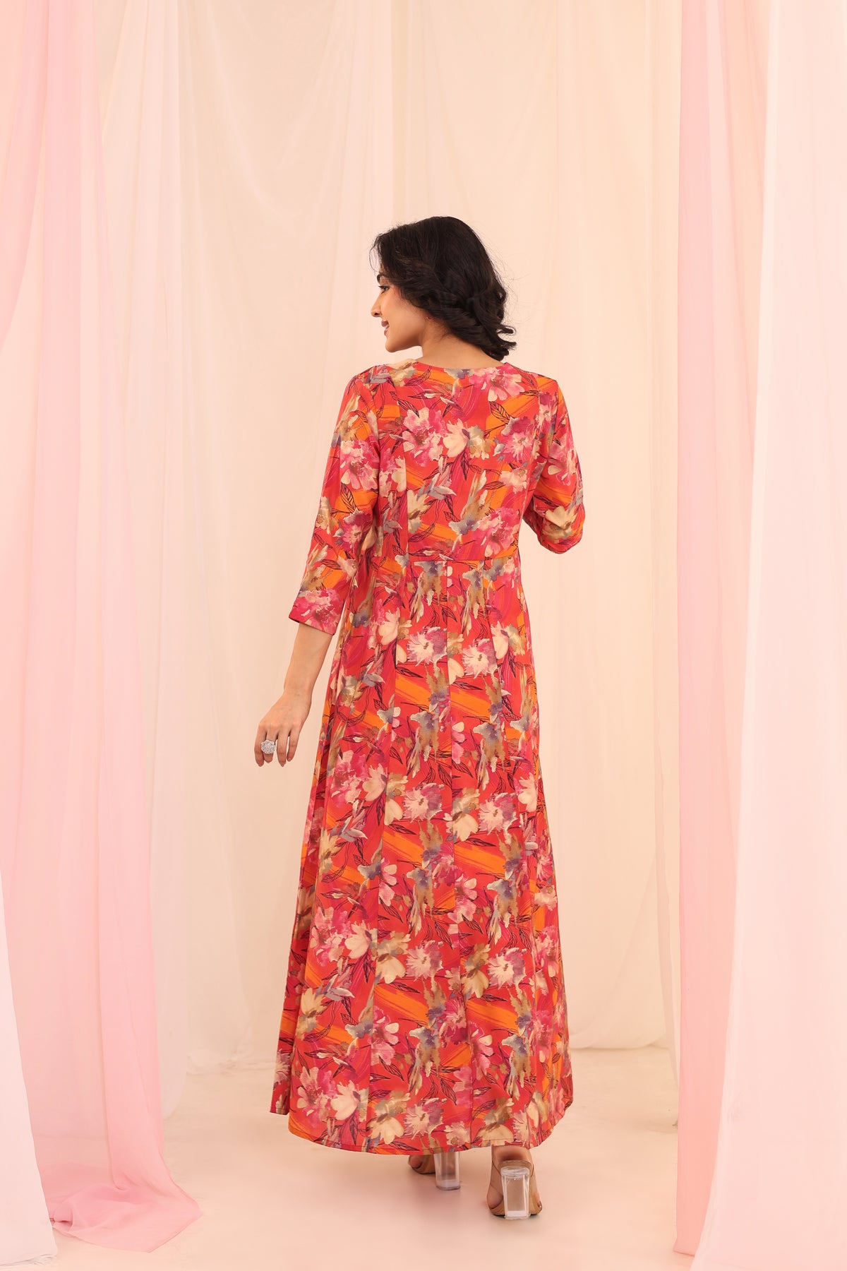 DIGITAL PRINTED KALIDAR DRESS EMBELLISHED WITH ADDA WORK DETAIL