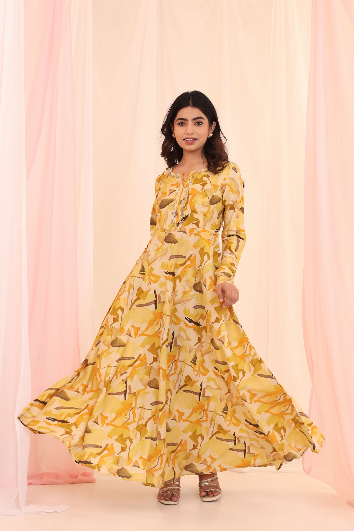 FESTIVE WEAR FLOOR LENGTH DRESS EMBELLISHED WITH ADDA WORK DETAILS
