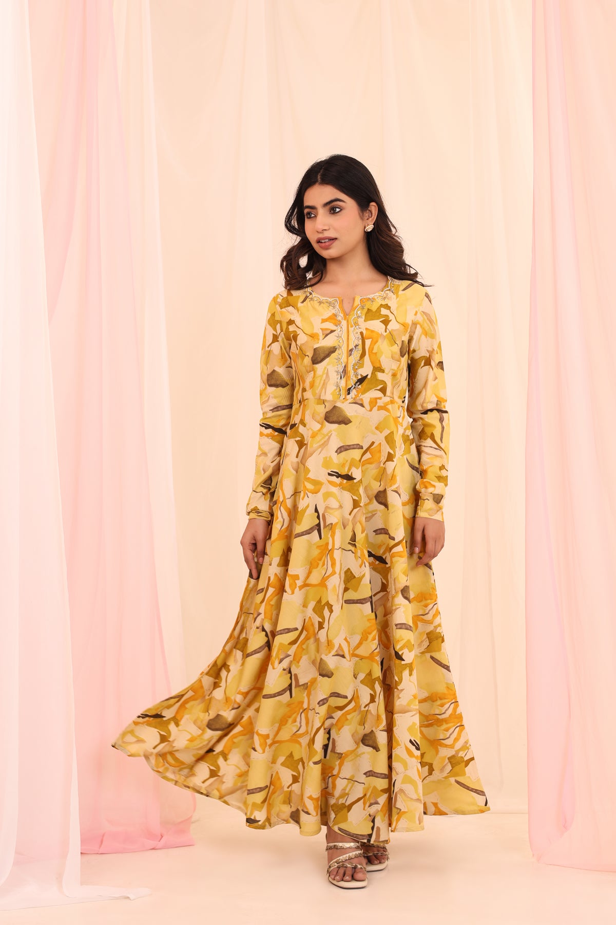 FESTIVE WEAR FLOOR LENGTH DRESS EMBELLISHED WITH ADDA WORK DETAILS