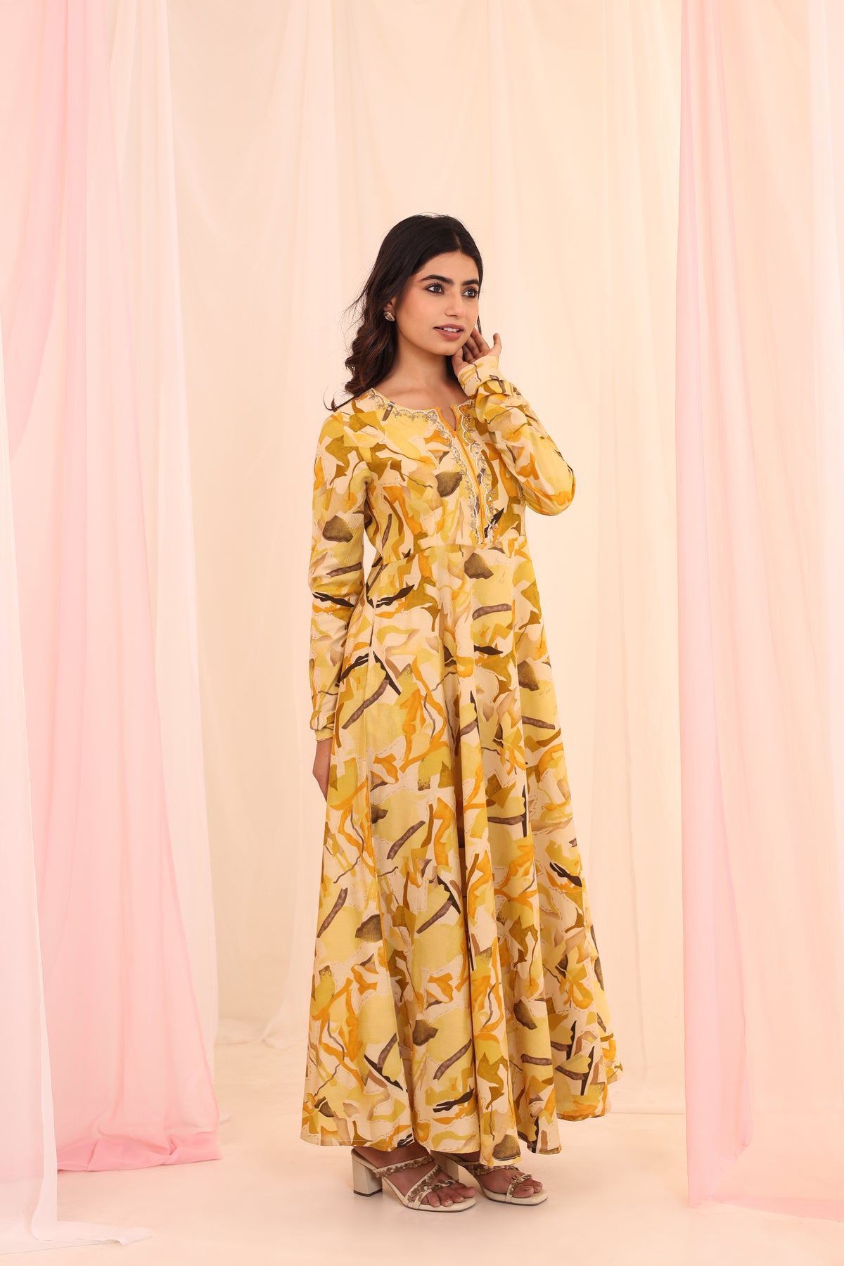 FESTIVE WEAR FLOOR LENGTH DRESS EMBELLISHED WITH ADDA WORK DETAILS