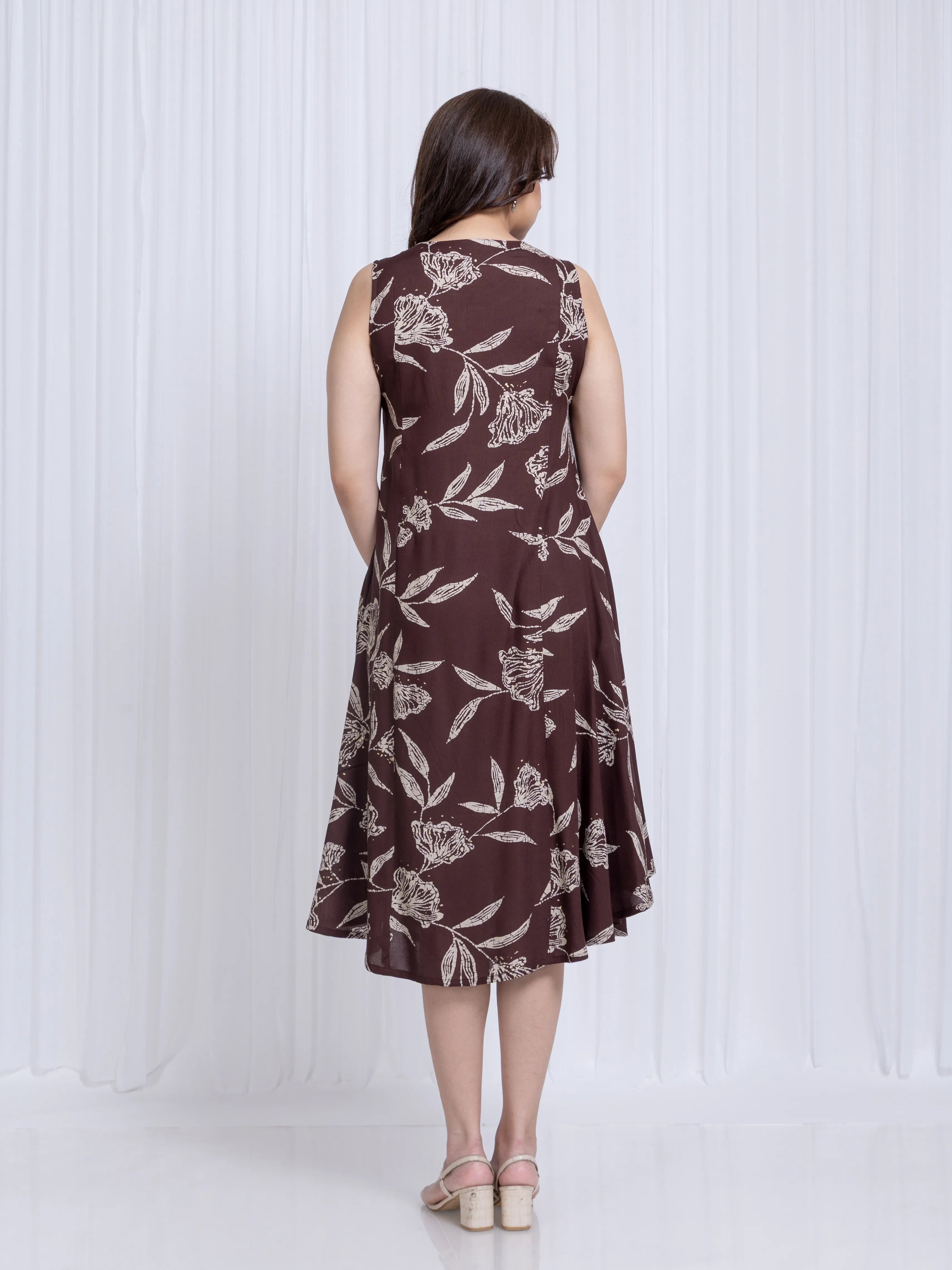 DABU WITH FOIL PRINTED FLARED MID LENGTH DRESS
