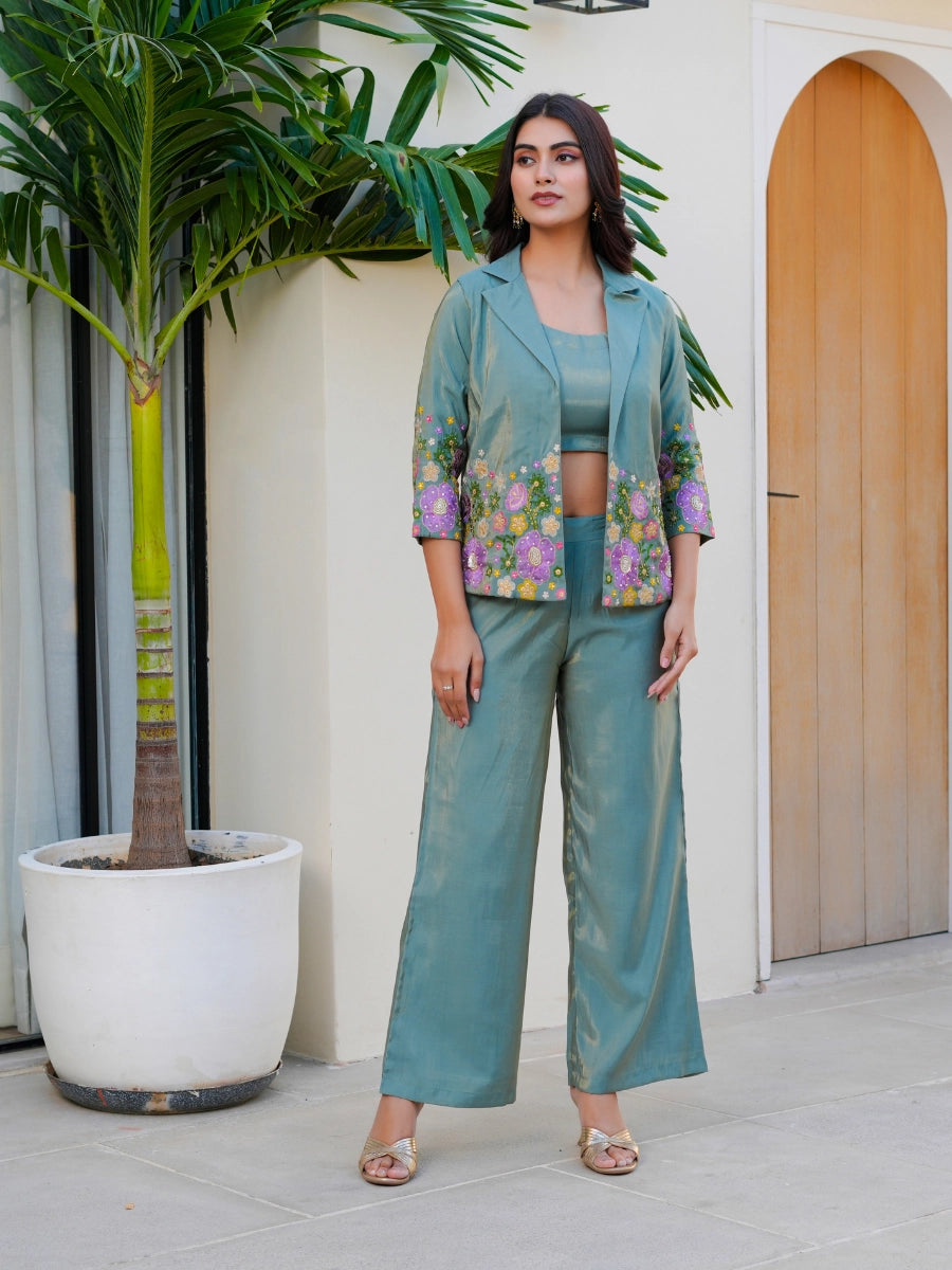 3PC CO-ORD SET EMBELLISHED WITH MIRROR WORK & ADDA WORK DETAILED
