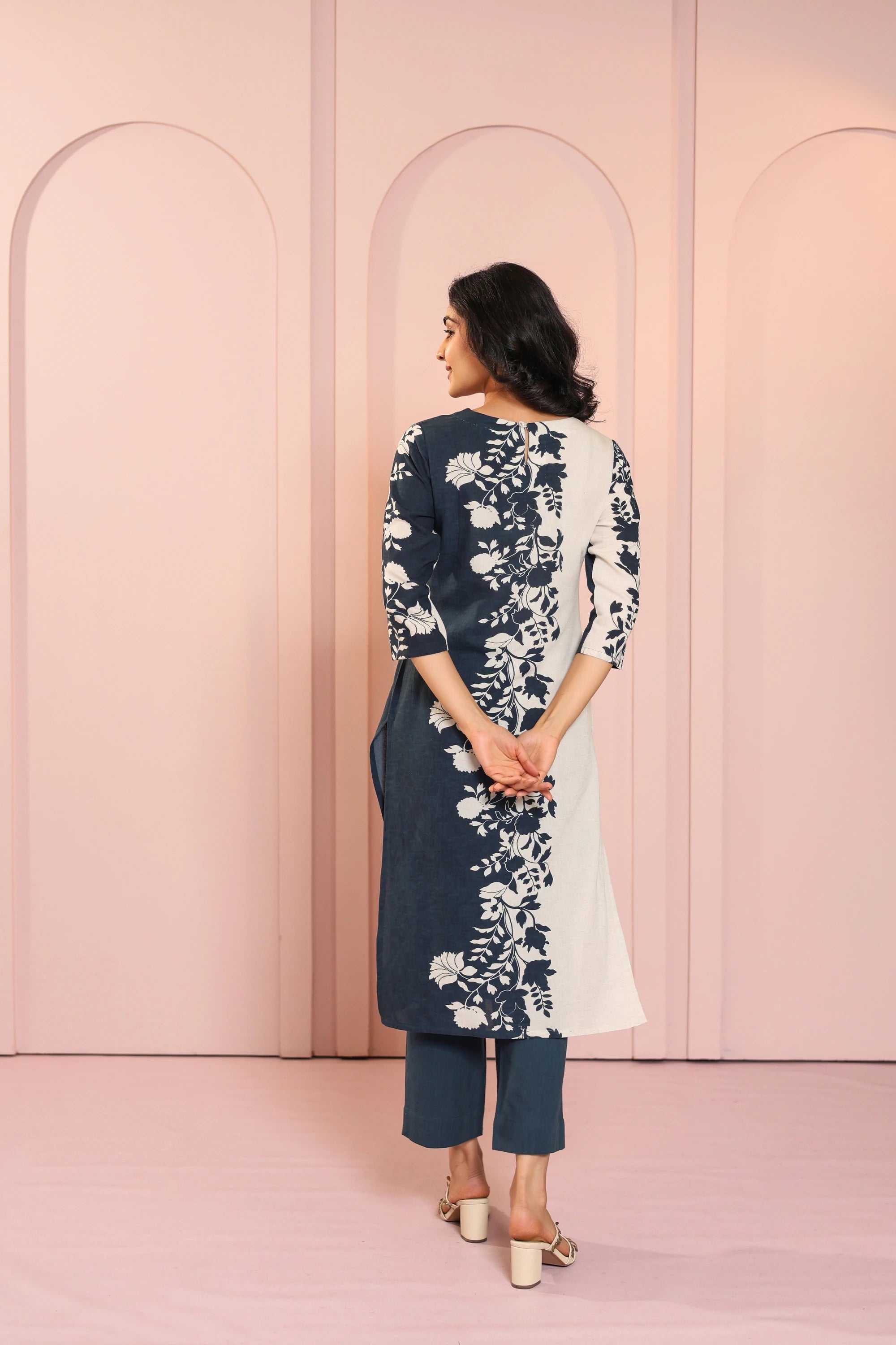Women Blue Color placement-printed-3pc-suit-set