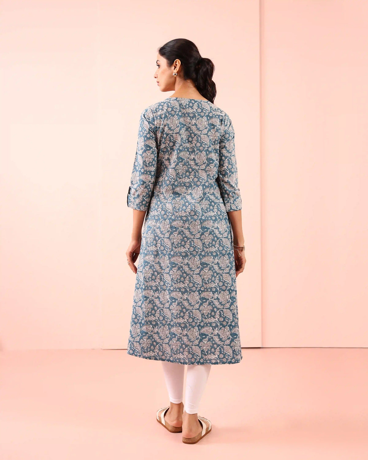 MUL COTTON PINTUCK DETAILED LONG ALINE KURTI