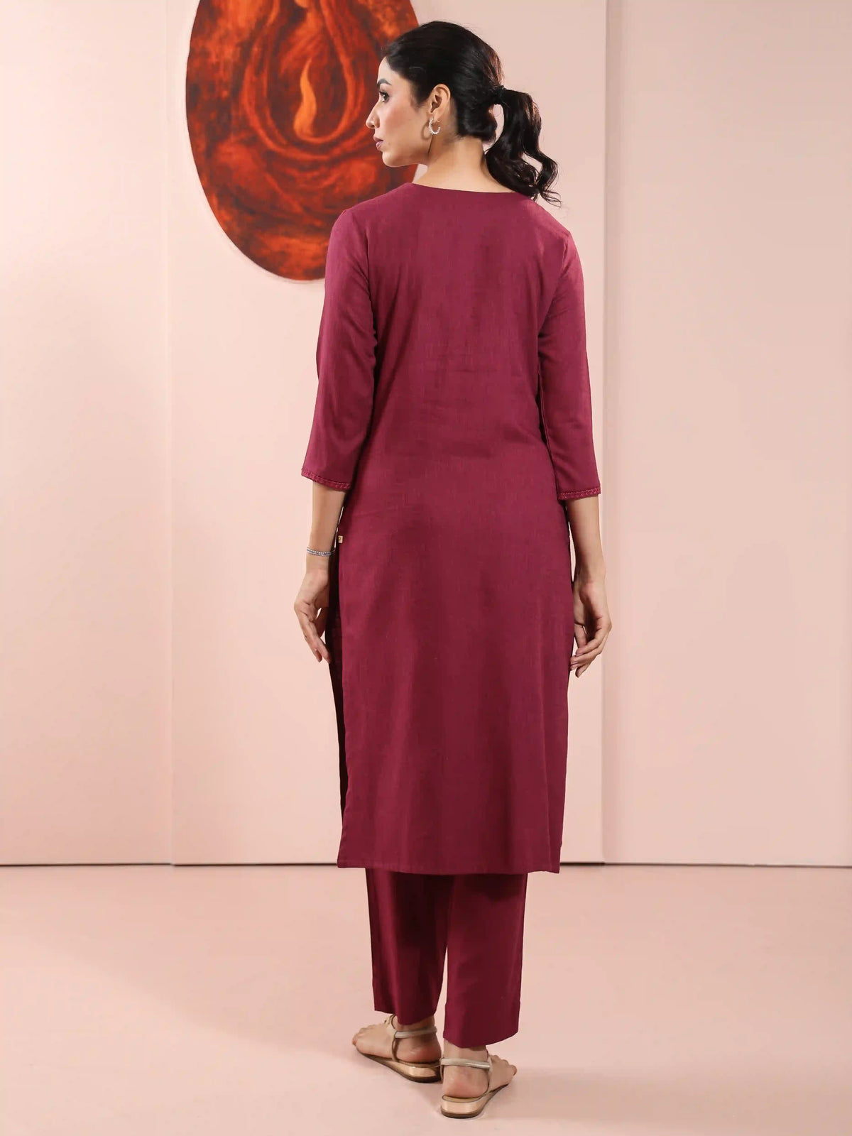 LINEN BLEND CHIKANKARI EMBROIDERY 2PC KURTA SET
