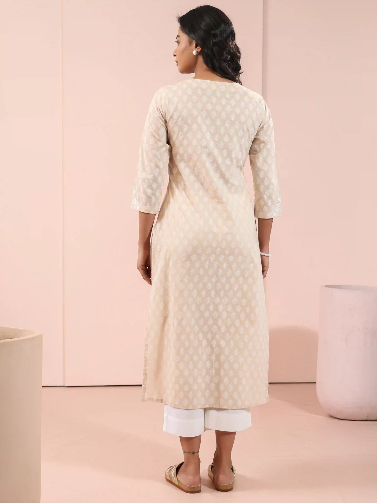 MUL COTTON KHADI PRINTED CHIKANKARI EMBROIDERY KURTI