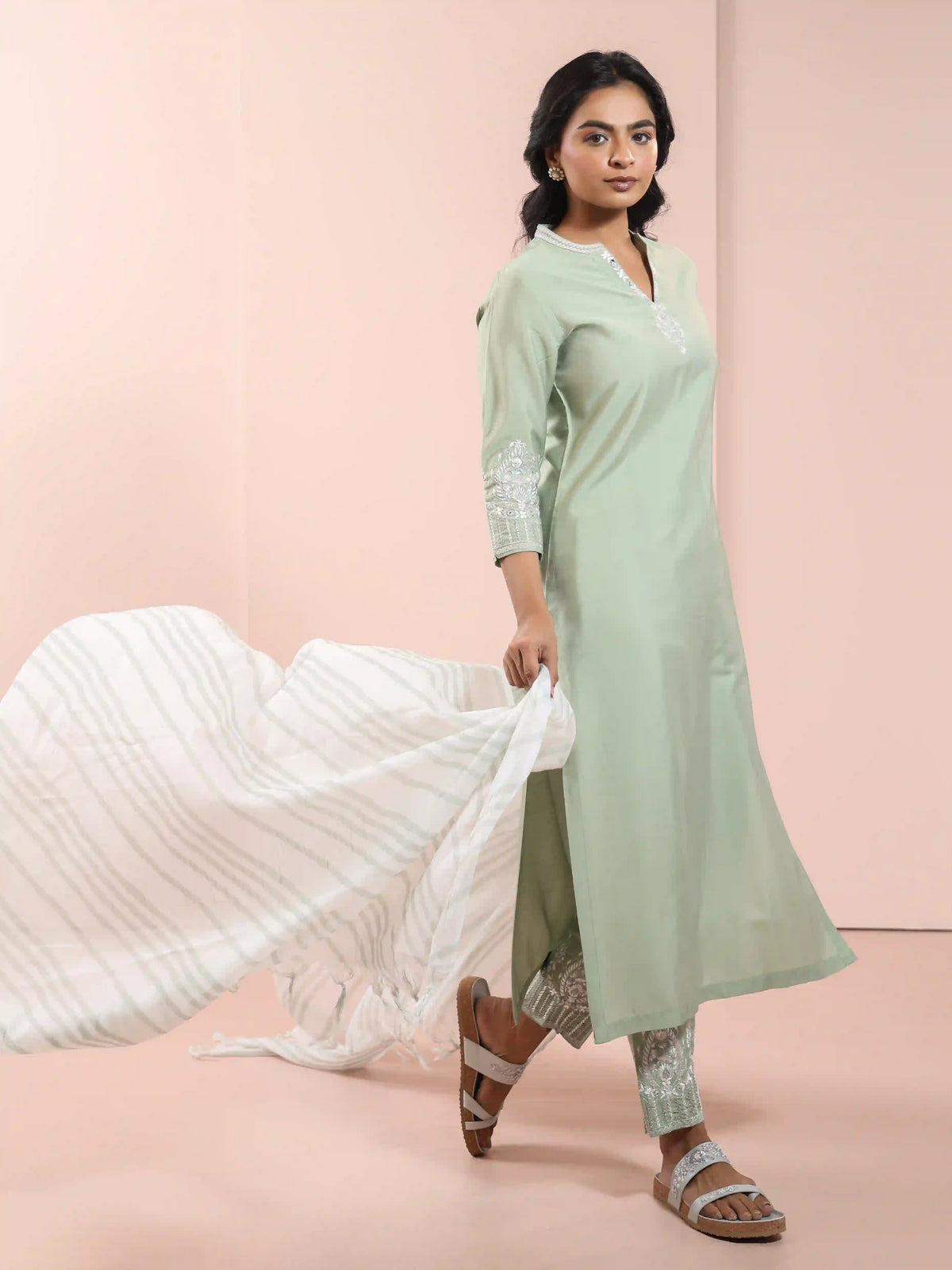 SILK BASE MIRROR EMBROIDERY 3PC KURTA SET