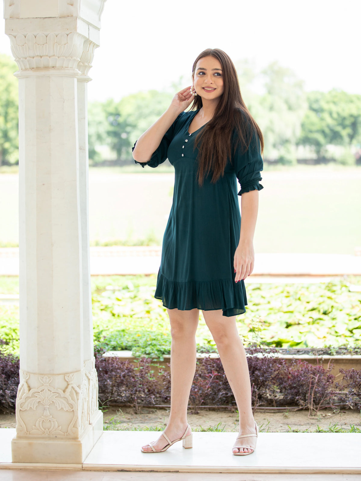 RAYON CRAP ALIYA CUT SHORT DRESS