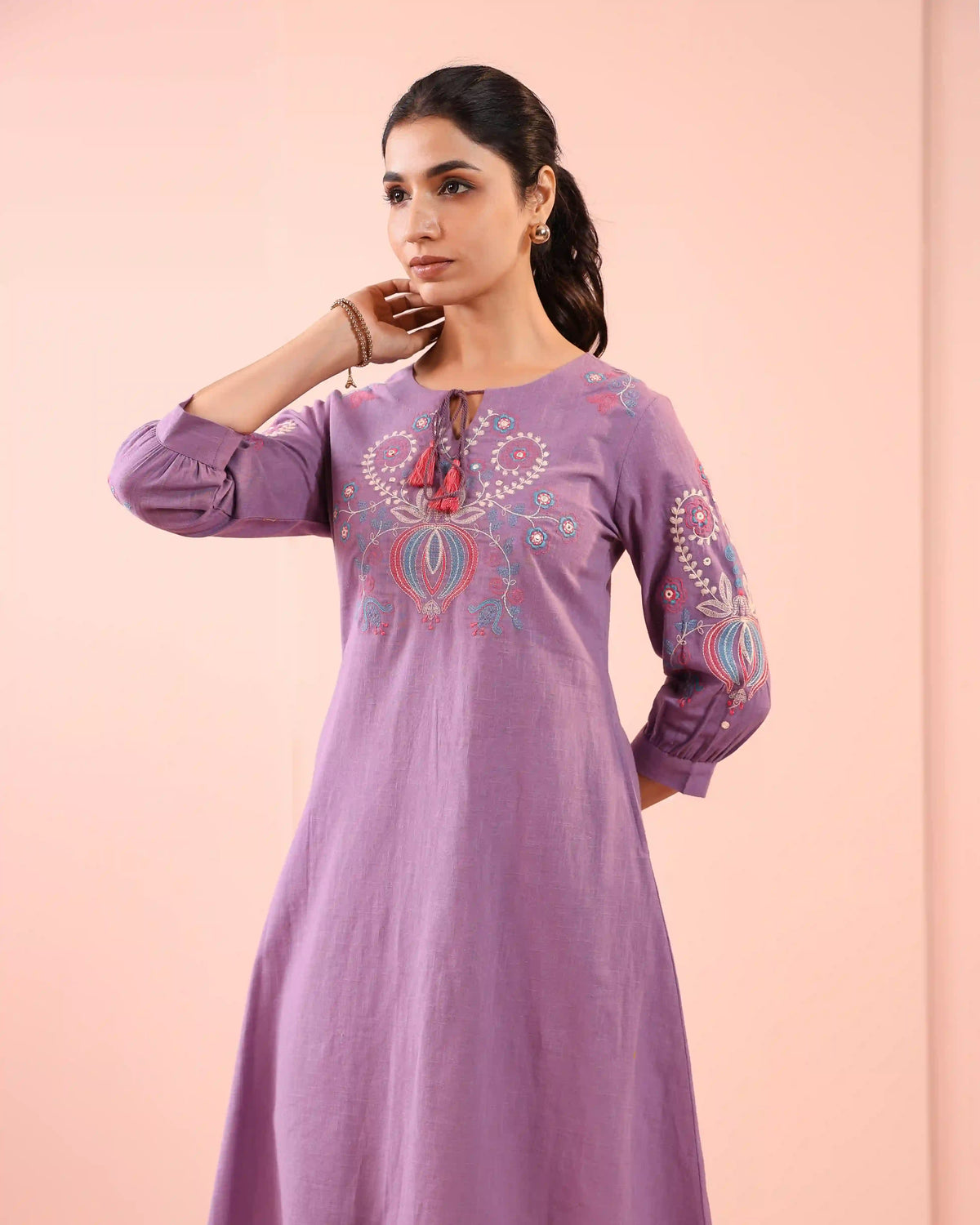 A-LINE 2PC KURTA SET DETAILED WITH CRAFT EMBROIDERED & DORI LATKAN