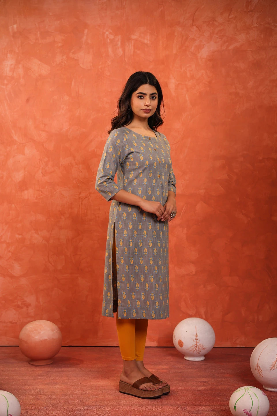 DABU PRINTED BOAT NECK SINGLE KURTI