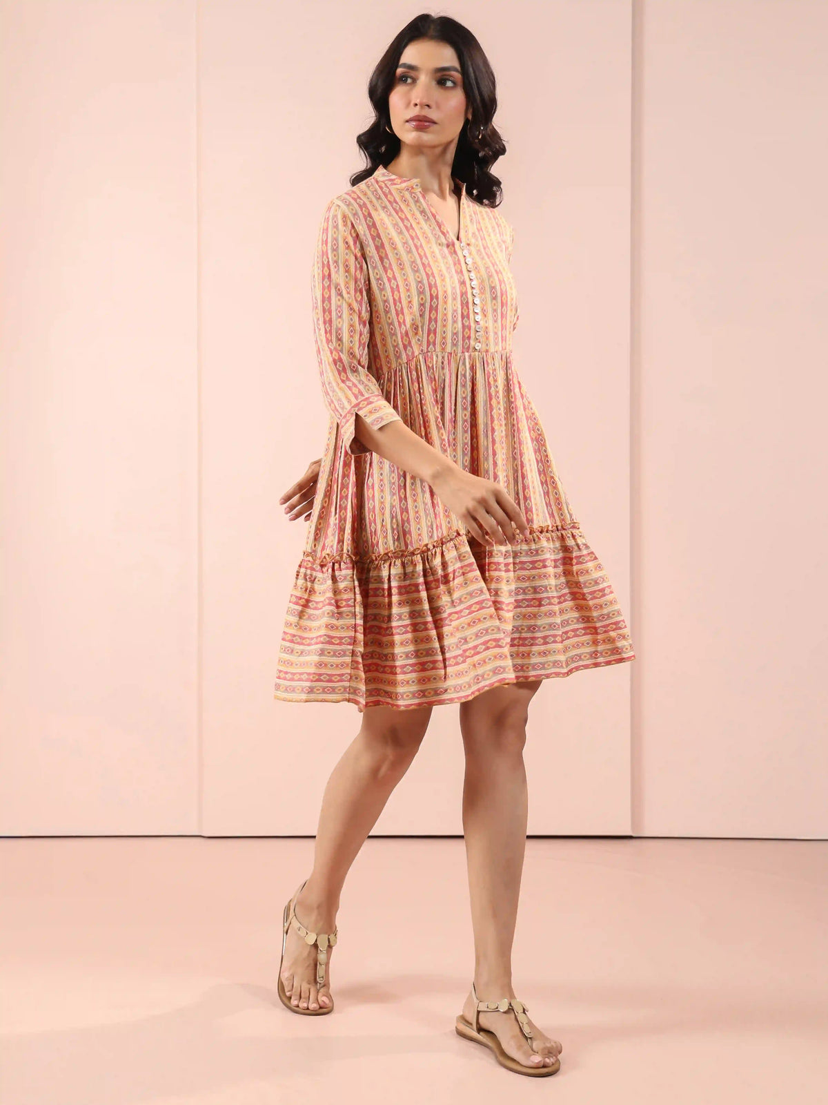 ABSTRACT PRINTED FLAIRED SHORT DRESS