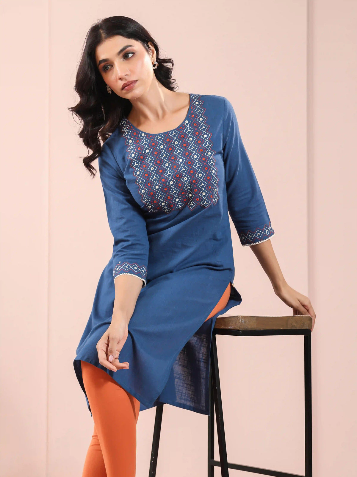 KNEE LENGTH MIRROR EMBROIDERED KURTI