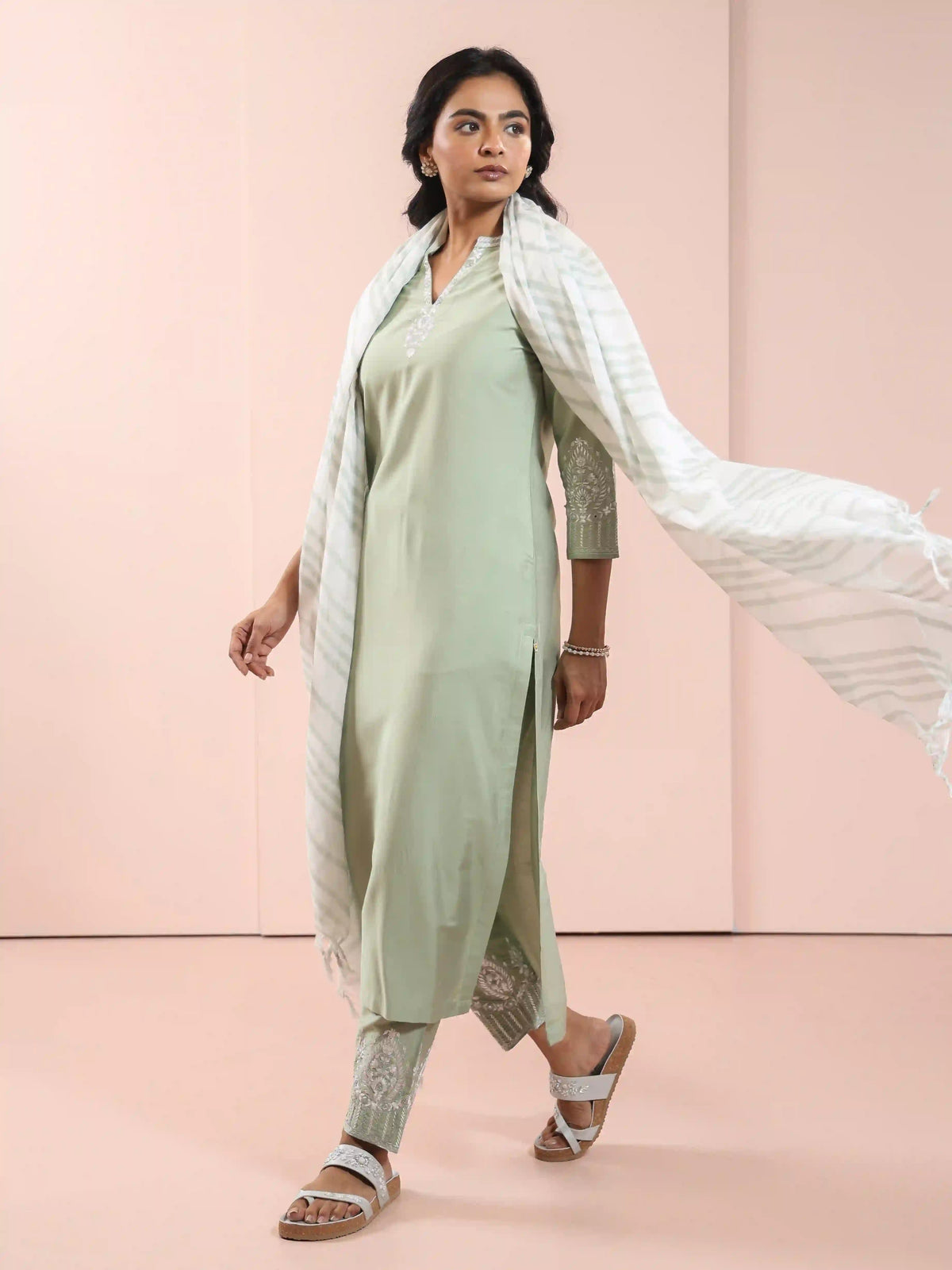 SILK BASE MIRROR EMBROIDERY 3PC KURTA SET