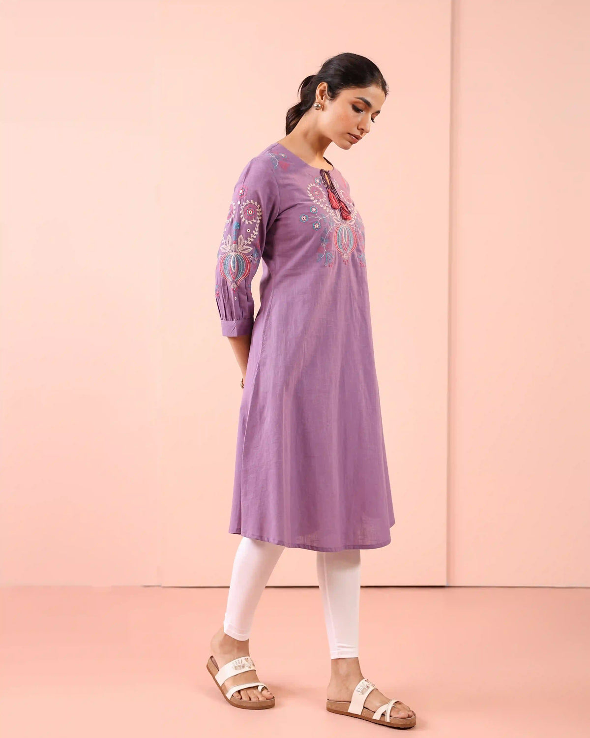 A-LINE 2PC KURTA SET DETAILED WITH CRAFT EMBROIDERED & DORI LATKAN