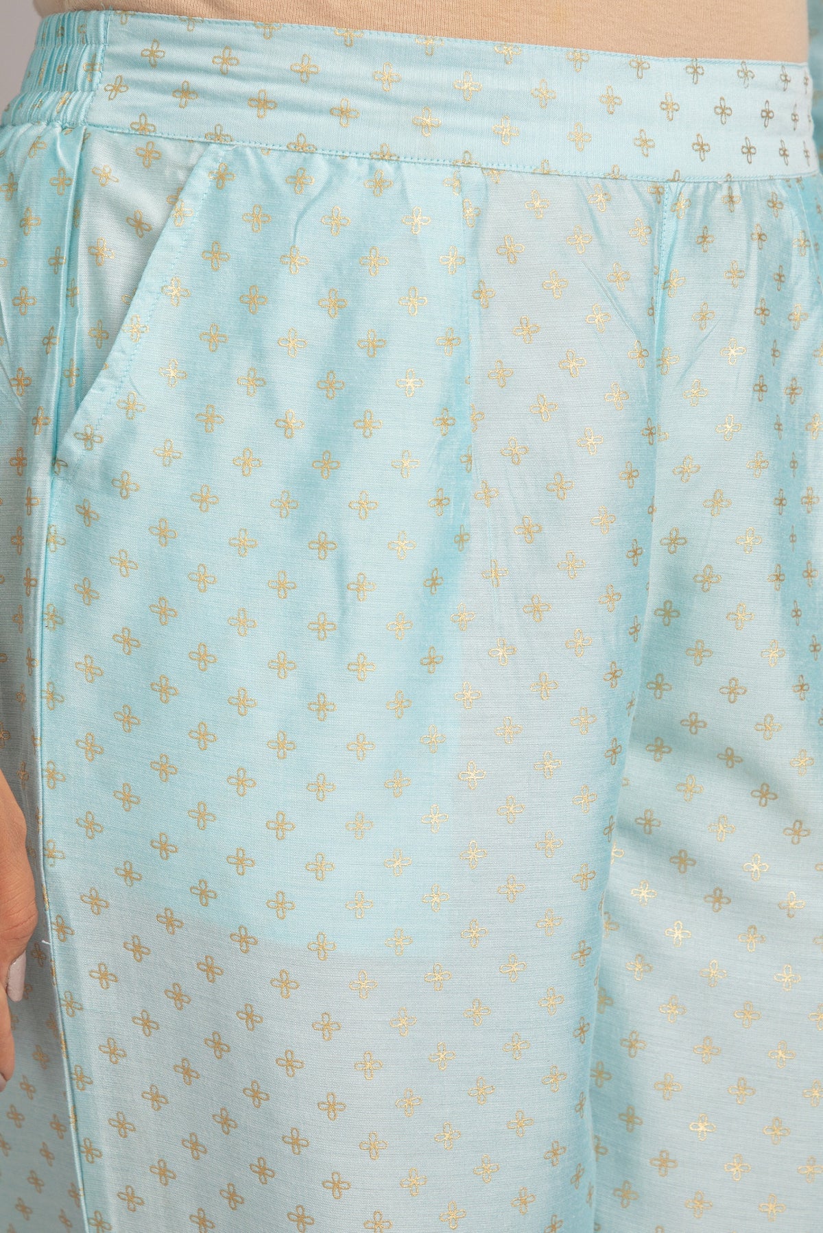Gold Printed 3 Pc Kurta Set with Chanderi Dupatta