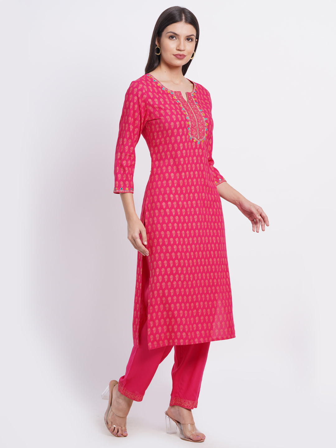 Gold Print Kurti with Handcrafted Embellishments