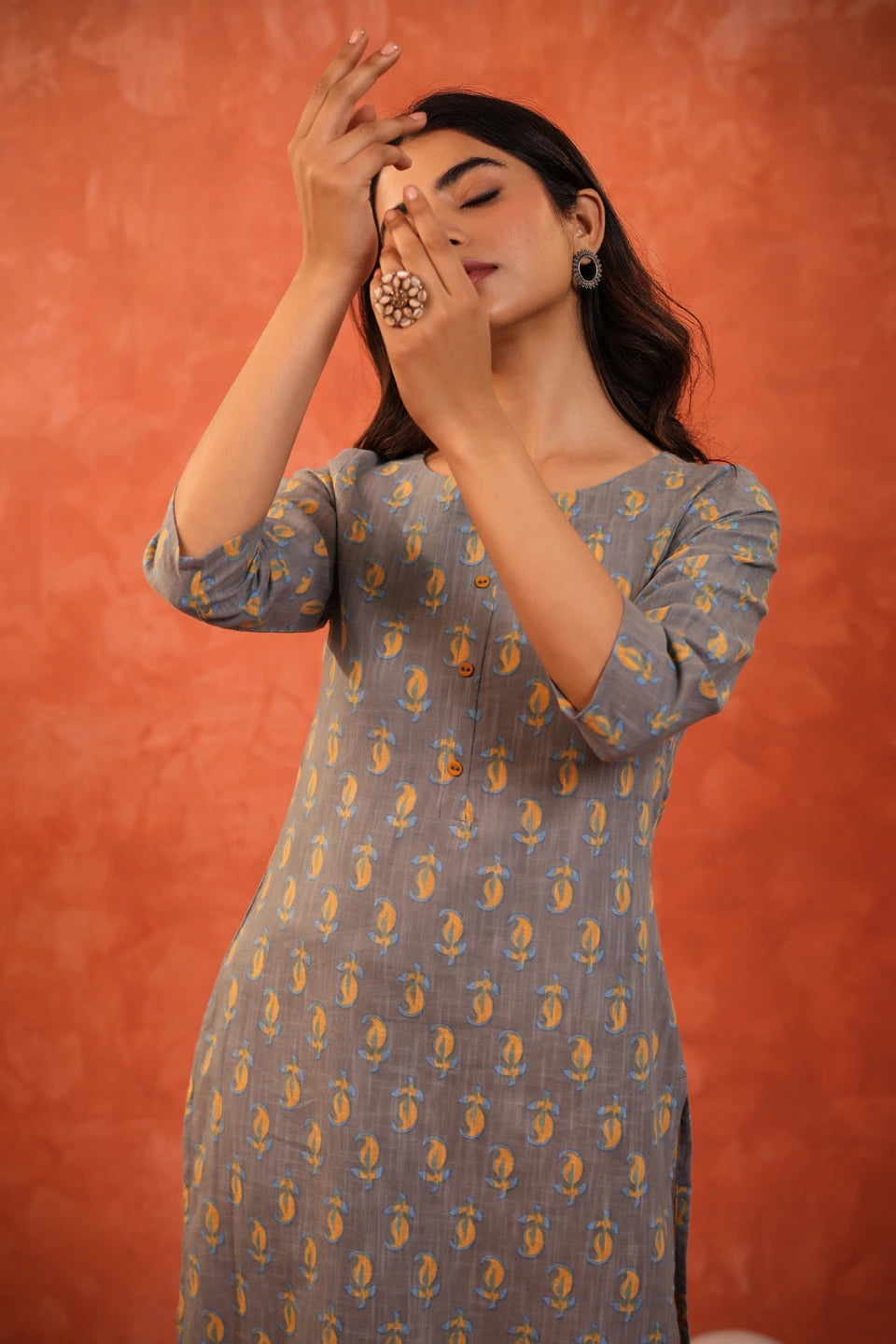 DABU PRINTED BOAT NECK SINGLE KURTI