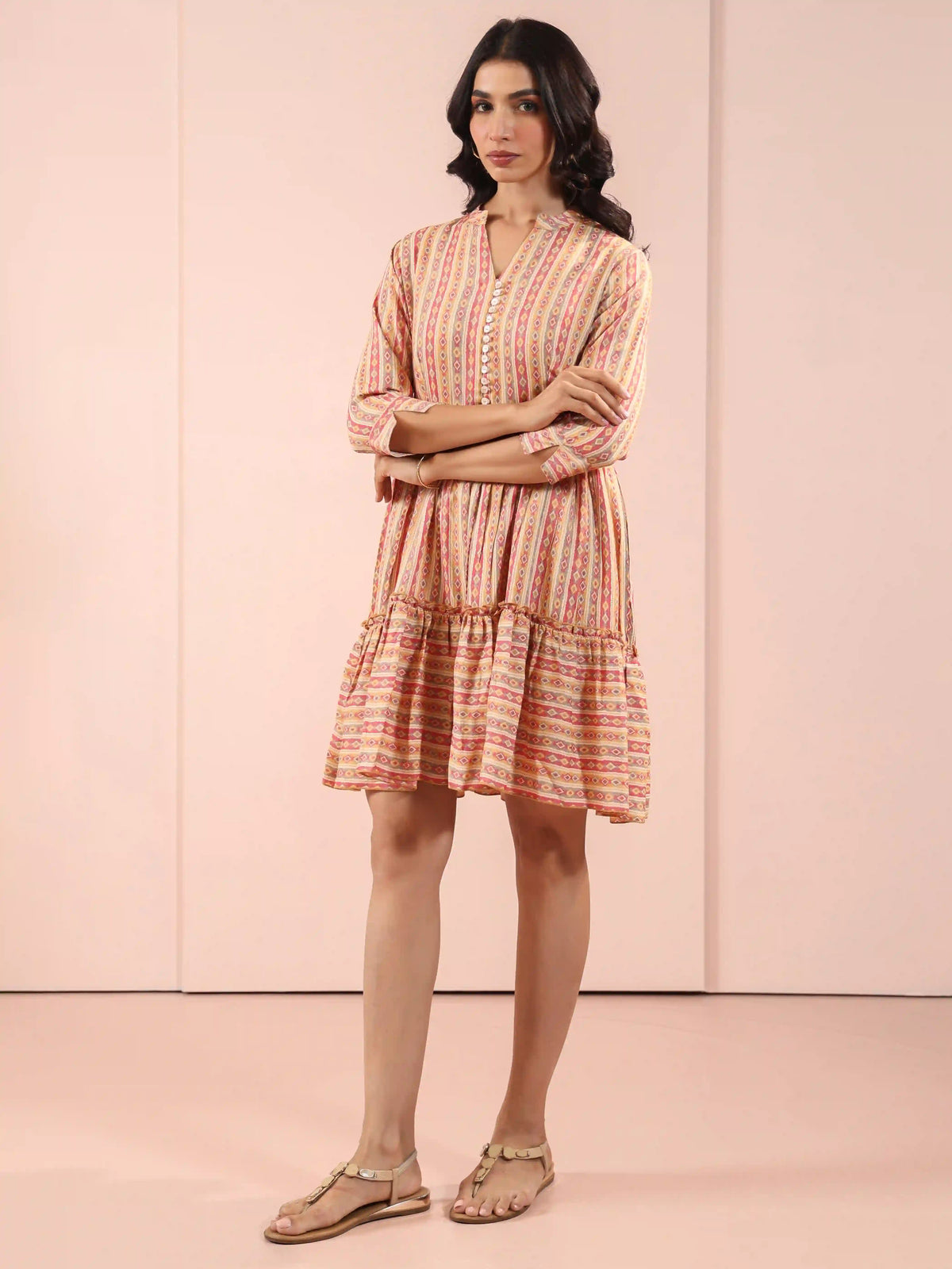 ABSTRACT PRINTED FLAIRED SHORT DRESS