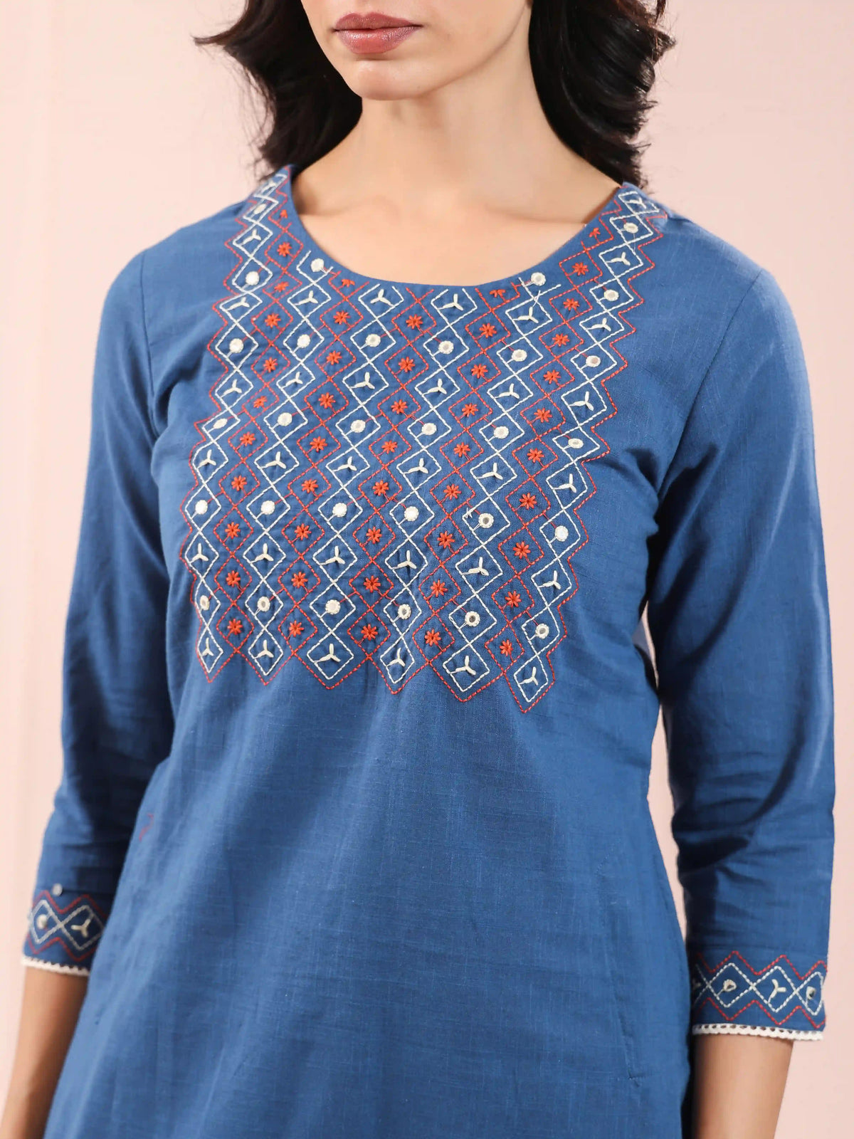 KNEE LENGTH MIRROR EMBROIDERED KURTI