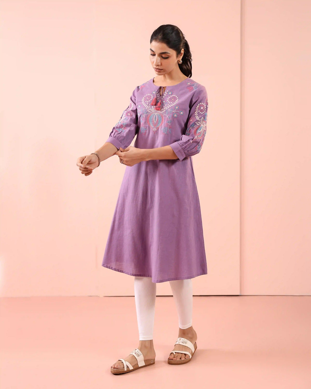 A-LINE 2PC KURTA SET DETAILED WITH CRAFT EMBROIDERED & DORI LATKAN