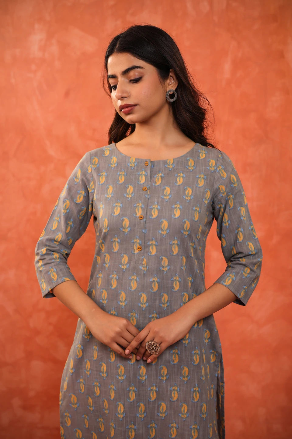 DABU PRINTED BOAT NECK SINGLE KURTI
