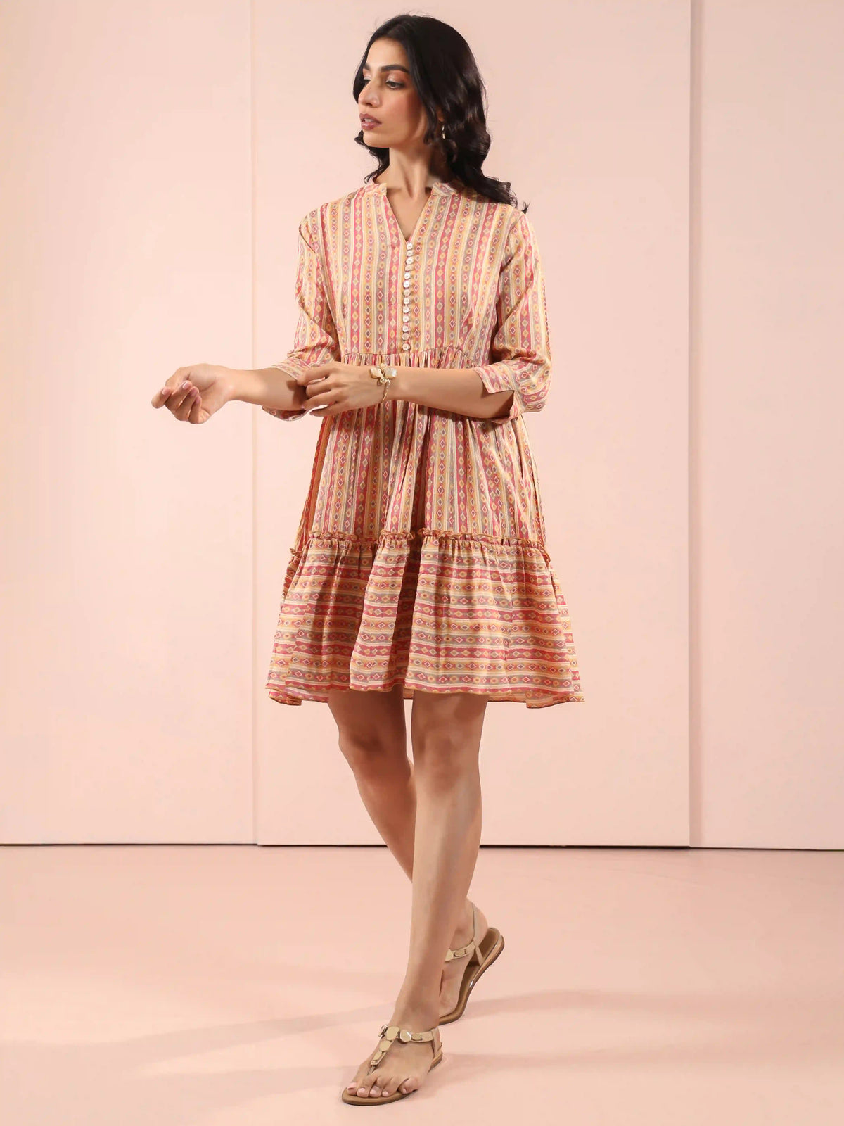 ABSTRACT PRINTED FLAIRED SHORT DRESS