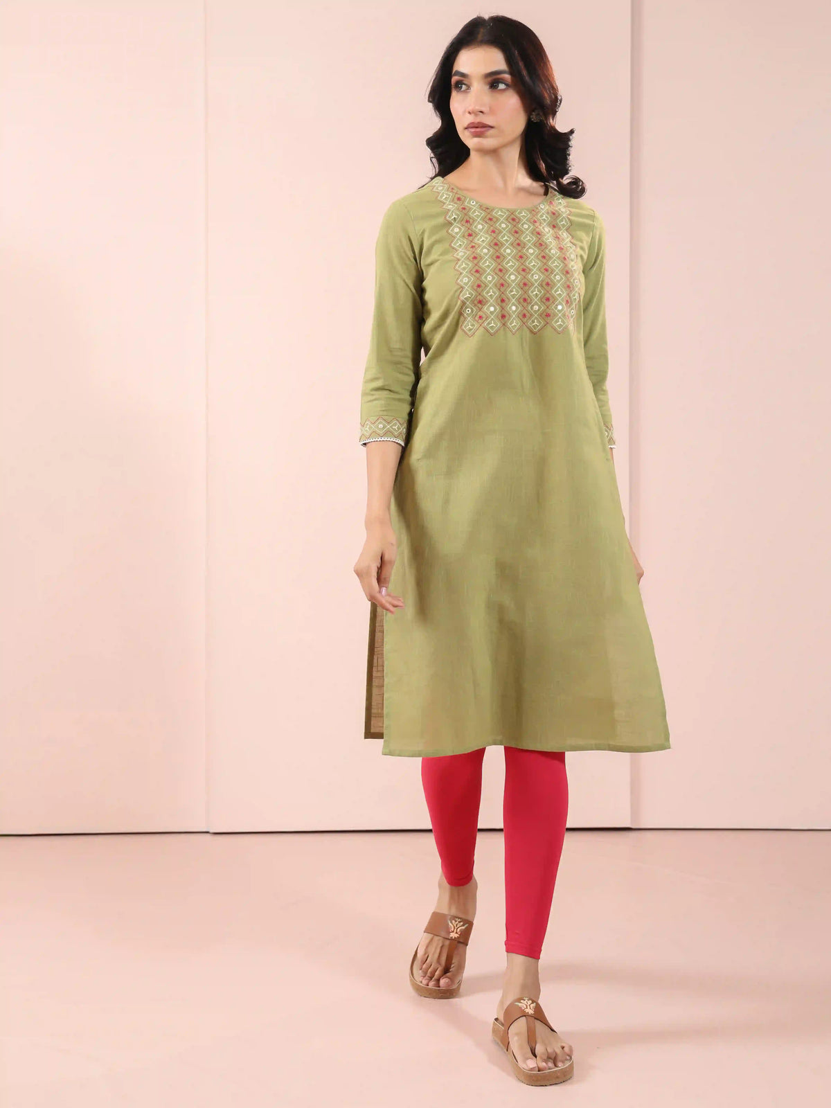 KNEE LENGTH MIRROR EMBROIDERED KURTI