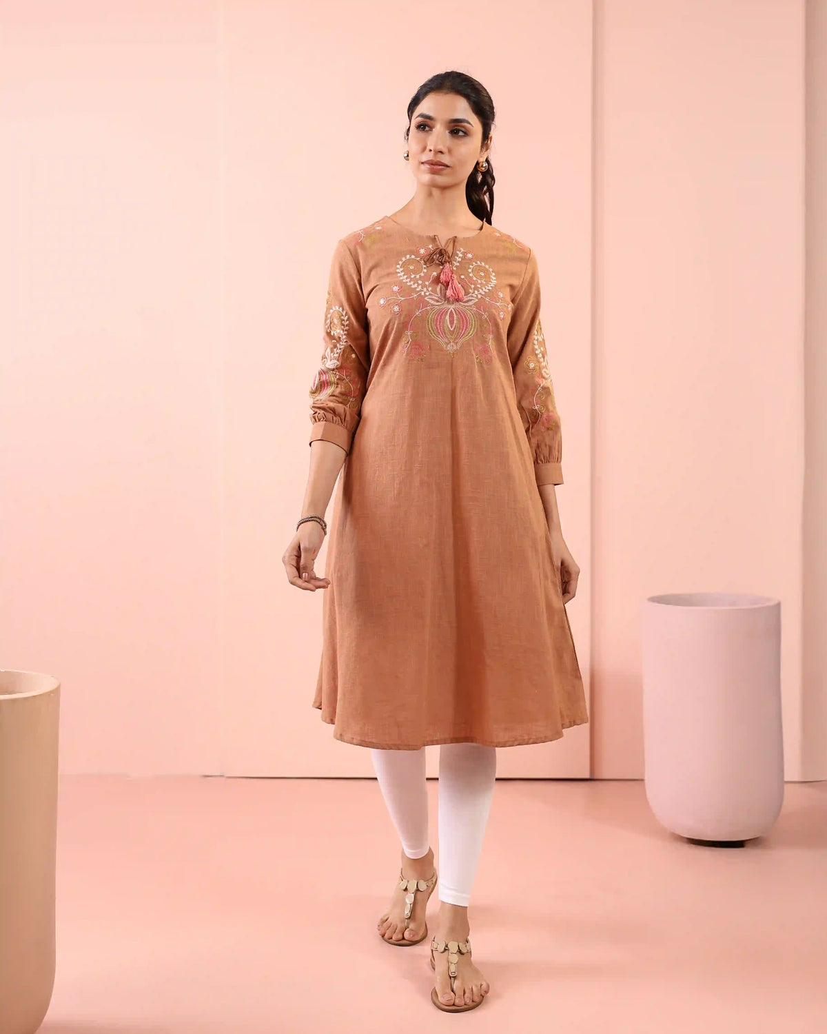 A-LINE 2PC KURTA SET DETAILED WITH CRAFT EMBROIDERED & DORI LATKAN