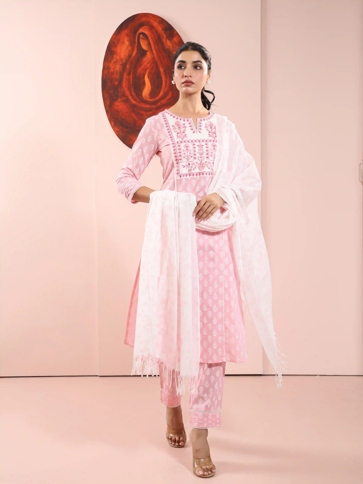 Embroidered Mul Cotton Kurta Set with Dupatta