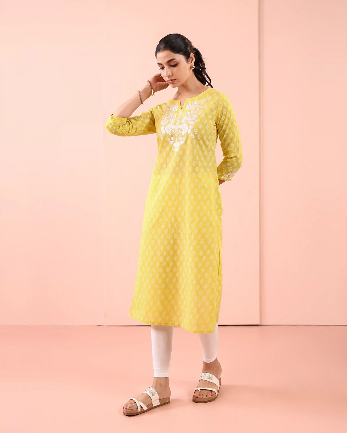 MUL COTTON KHADI PRINTED CHIKANKARI EMBROIDERY KURTI