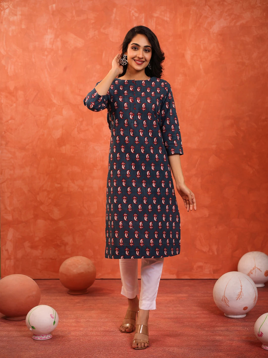 DABU PRINTED BOAT NECK SINGLE KURTI