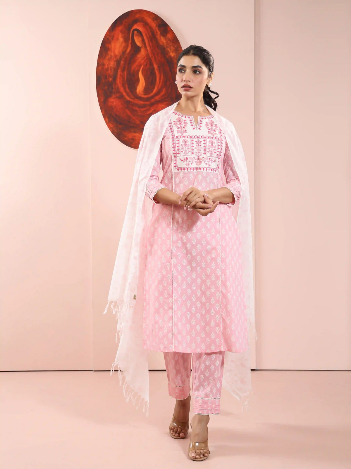 Embroidered Mul Cotton Kurta Set with Dupatta