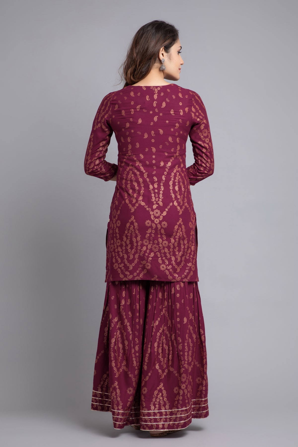 Gold Printed Sharara Set with Zari Work