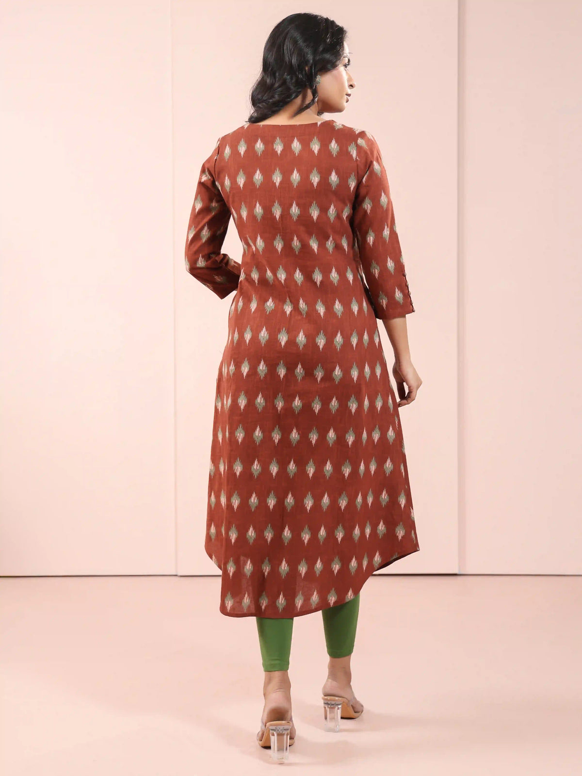 IKKAT PRINTED ALINE KURTI EMBELLISHED WITH BUTTON DETAILS