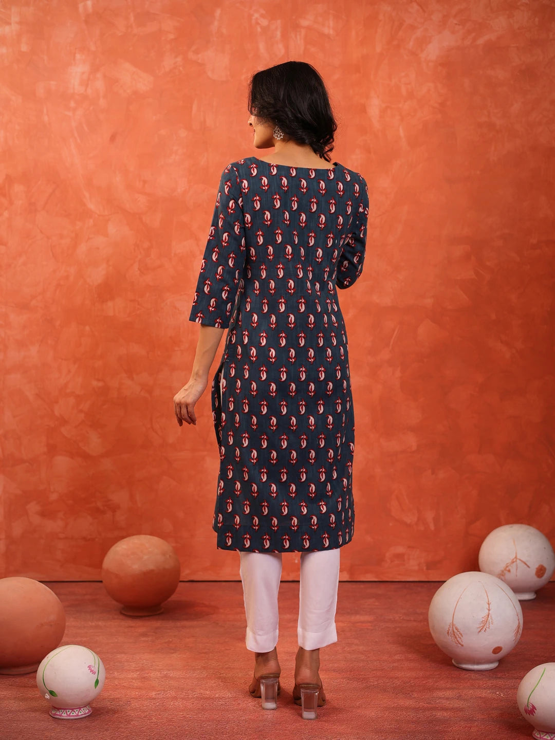 DABU PRINTED BOAT NECK SINGLE KURTI