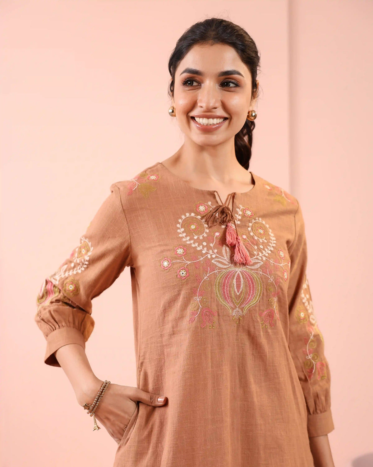 A-LINE 2PC KURTA SET DETAILED WITH CRAFT EMBROIDERED & DORI LATKAN