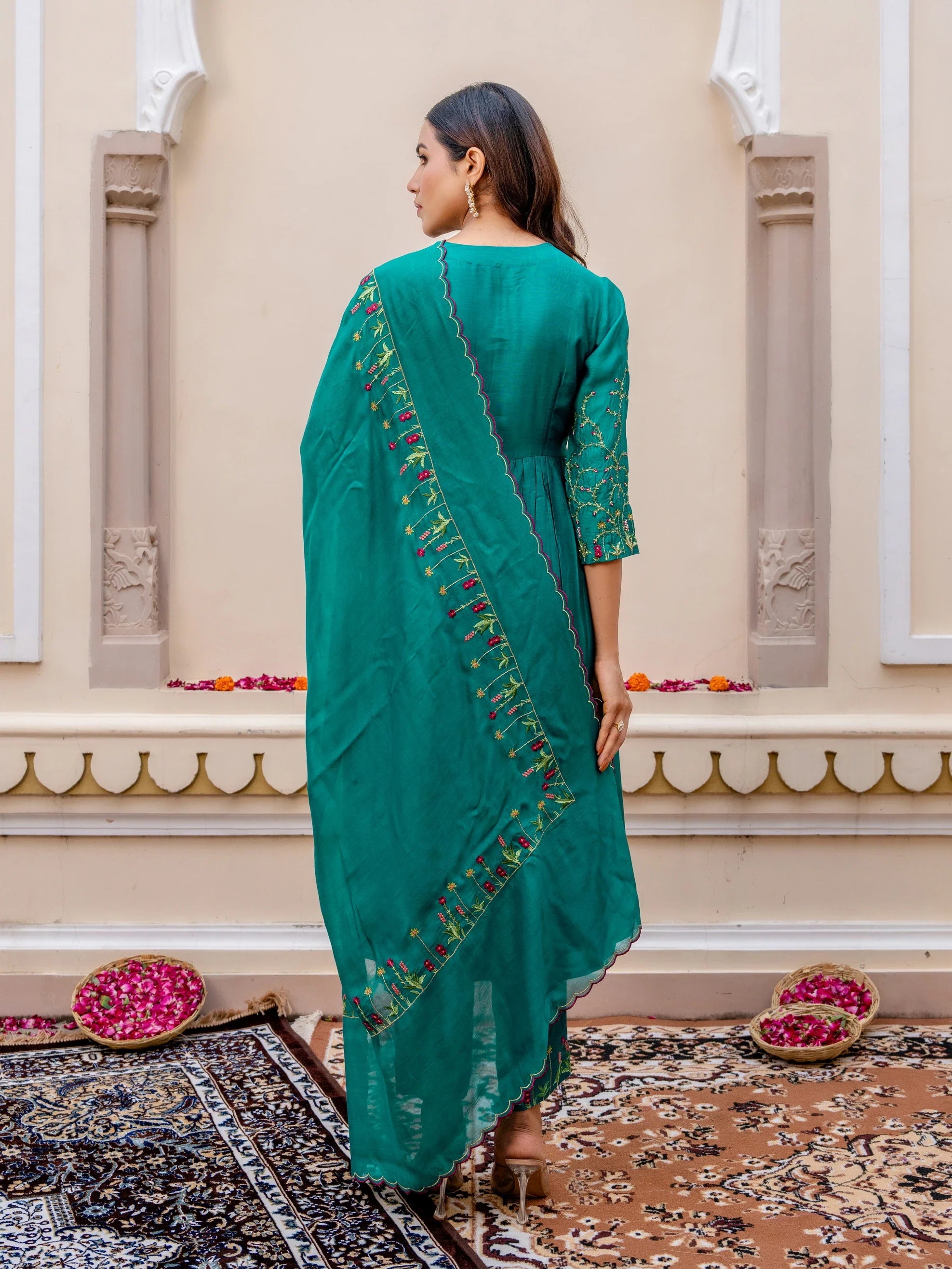Women Rama Green muslin-silk-fusion-wear-3pc-alia-cut-set